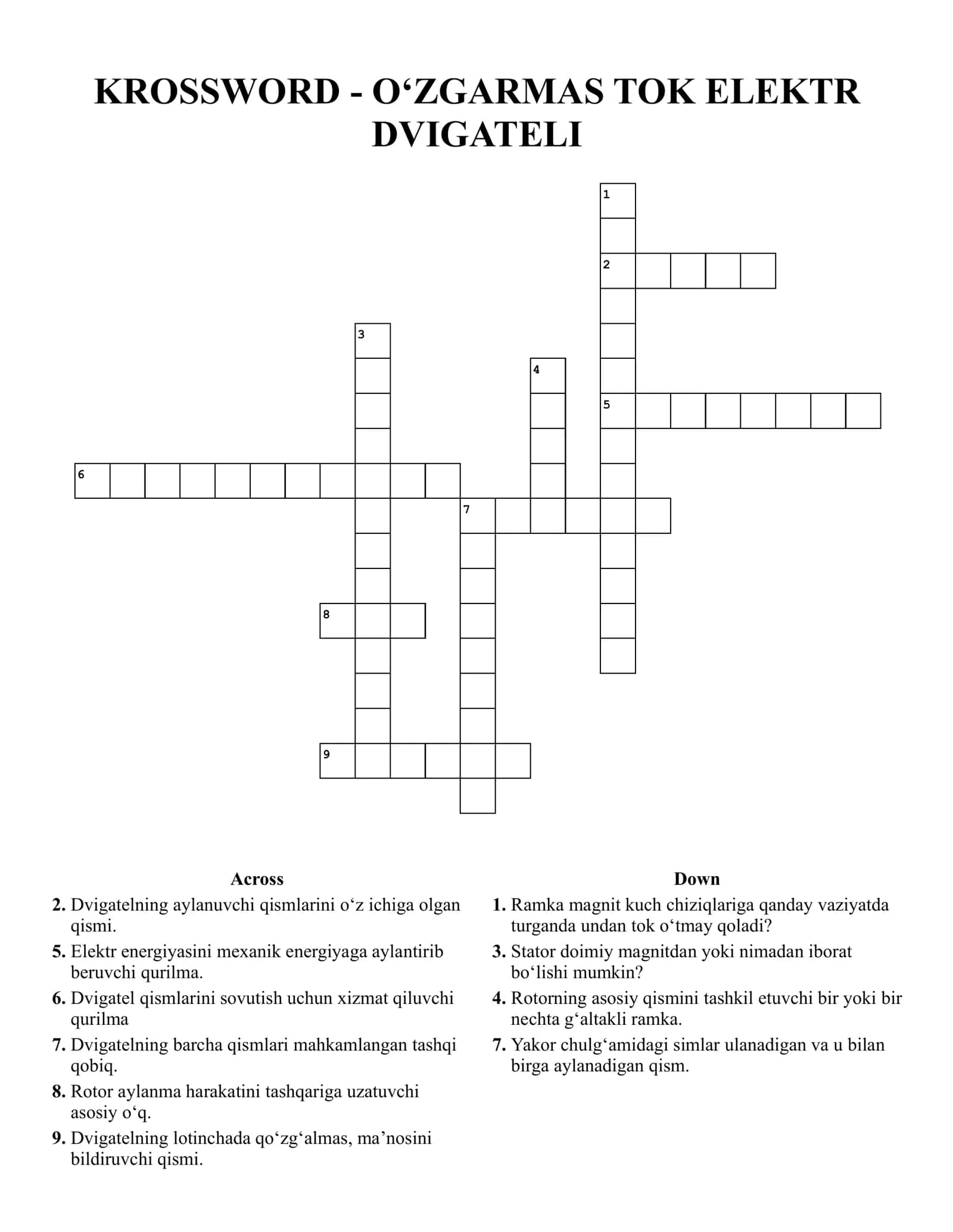 KROSSWORD - O‘ZGARMAS TOK ELEKTR DVIGATELI 1