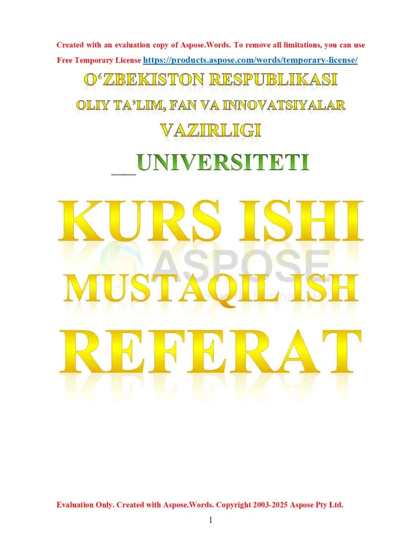 Kurs ishi: Robotlarni loyihalash va modellashtirish 1