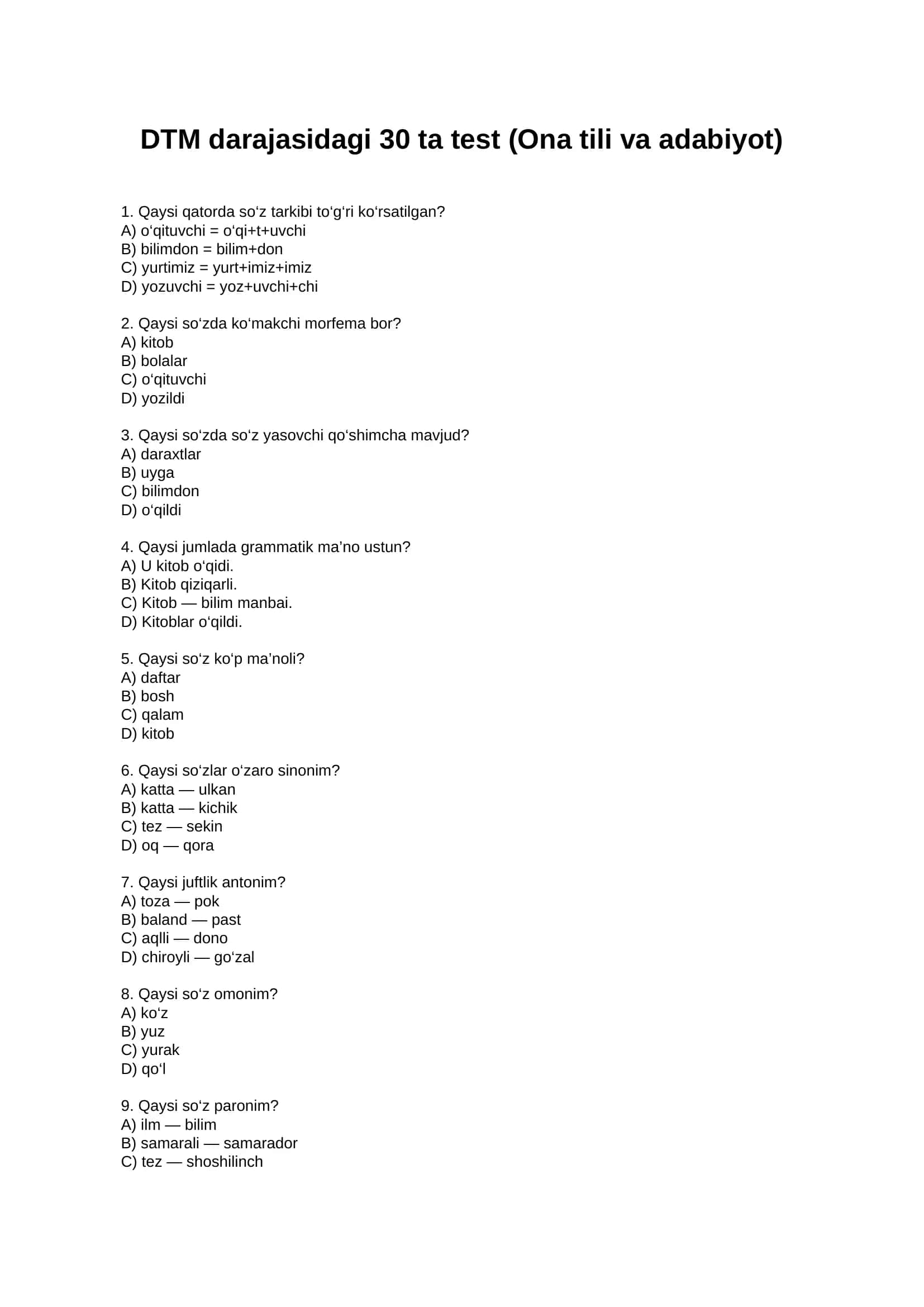 Ona tili test 1