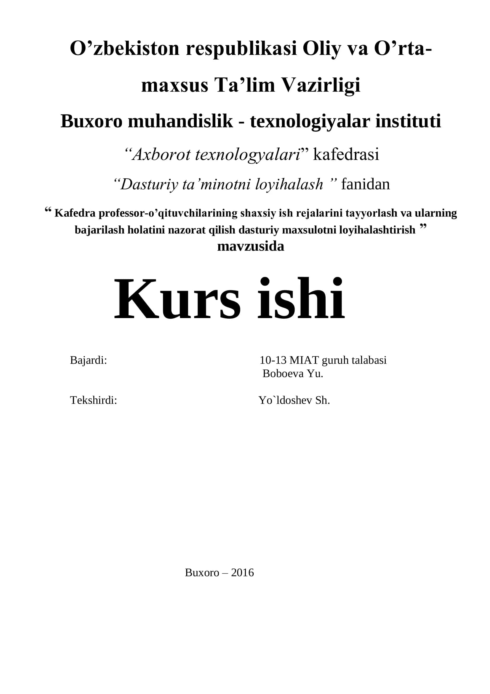 "Dasturiy ta’minotni loyihalash" 1