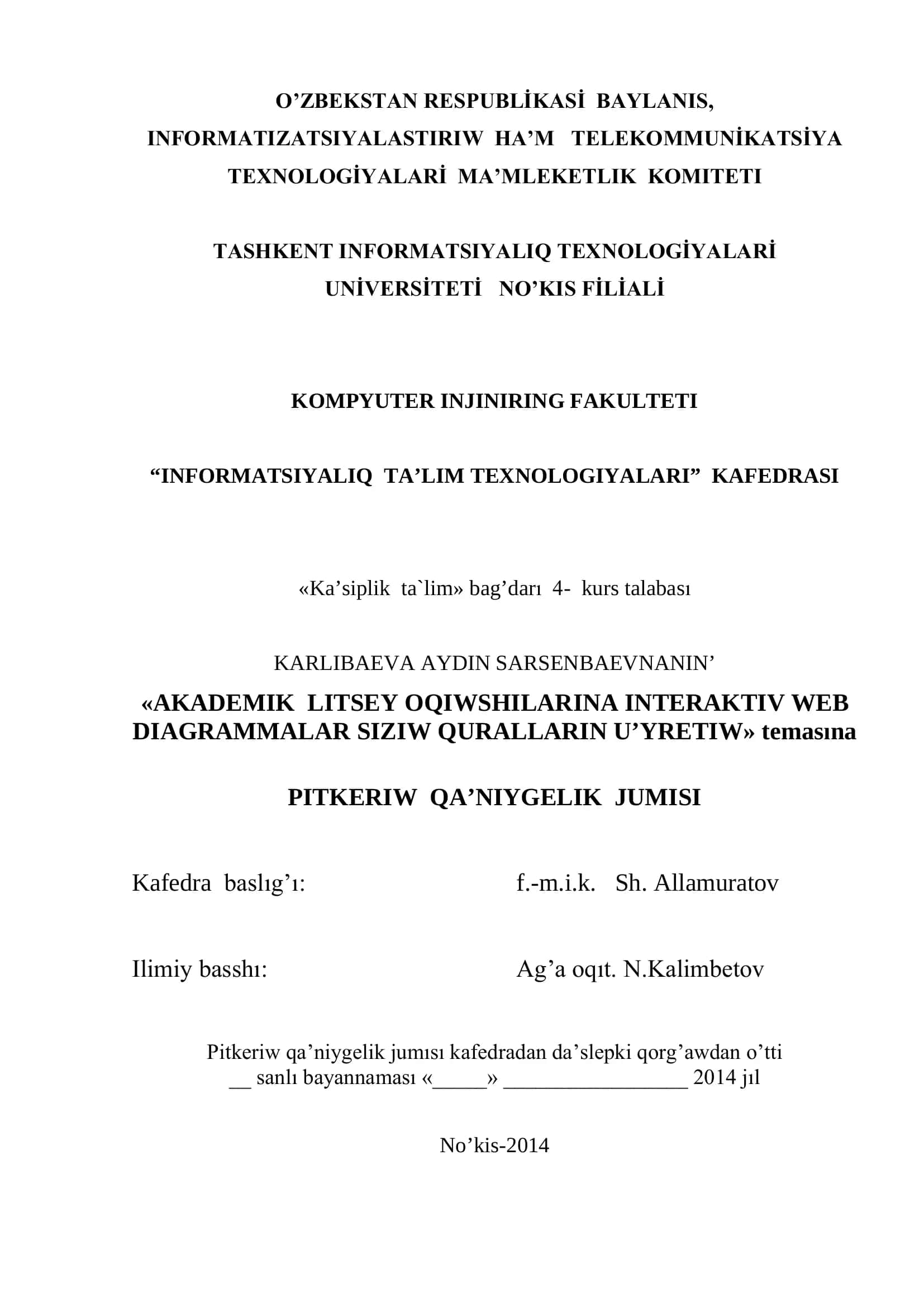 Akademik litsey oqıwshılarına interaktiv web diagrammalar sızıw quralların u’yretiw 1