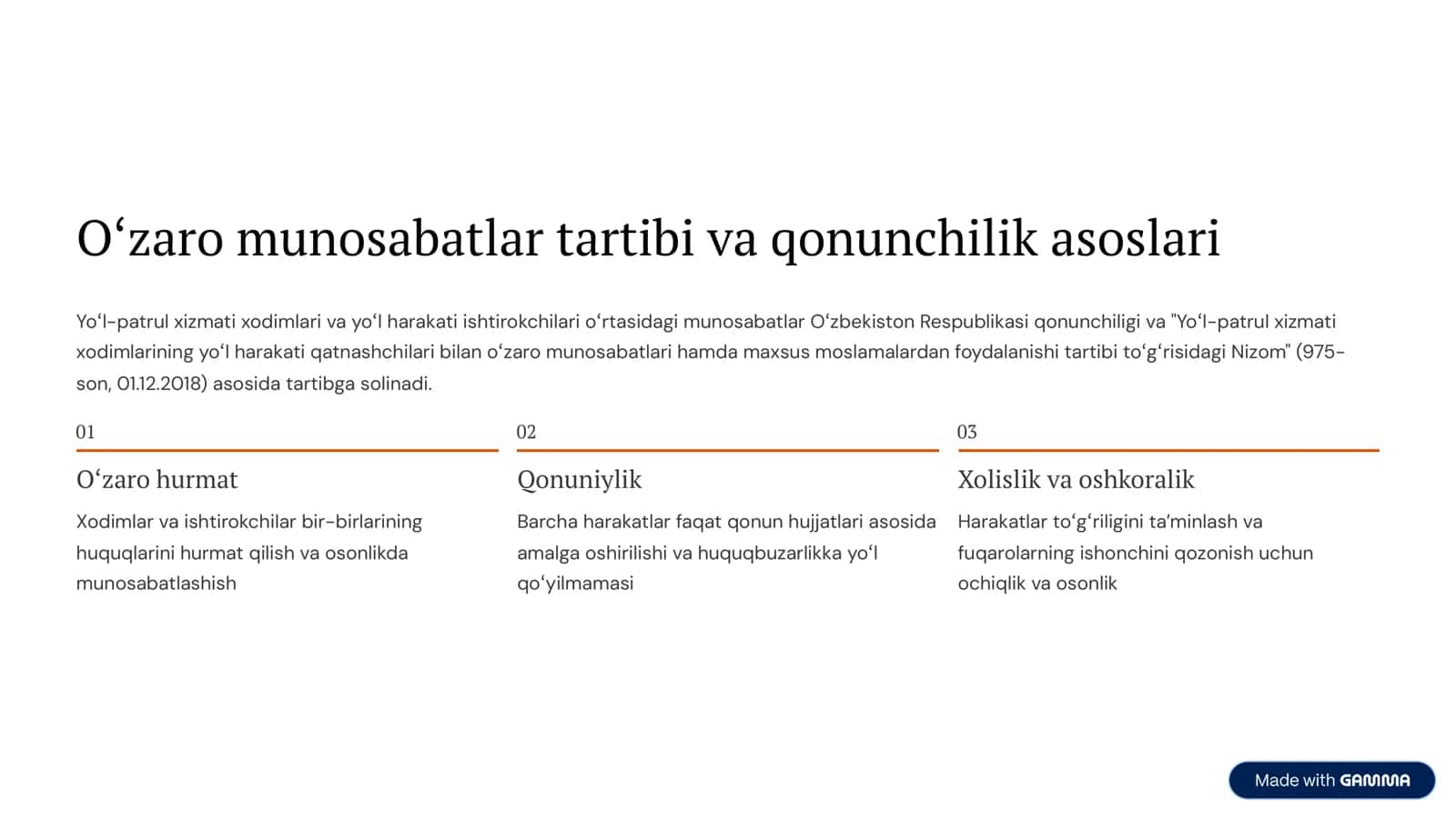 Oʻzaro munosabatlar tartibi va qonunchilik asoslari 1