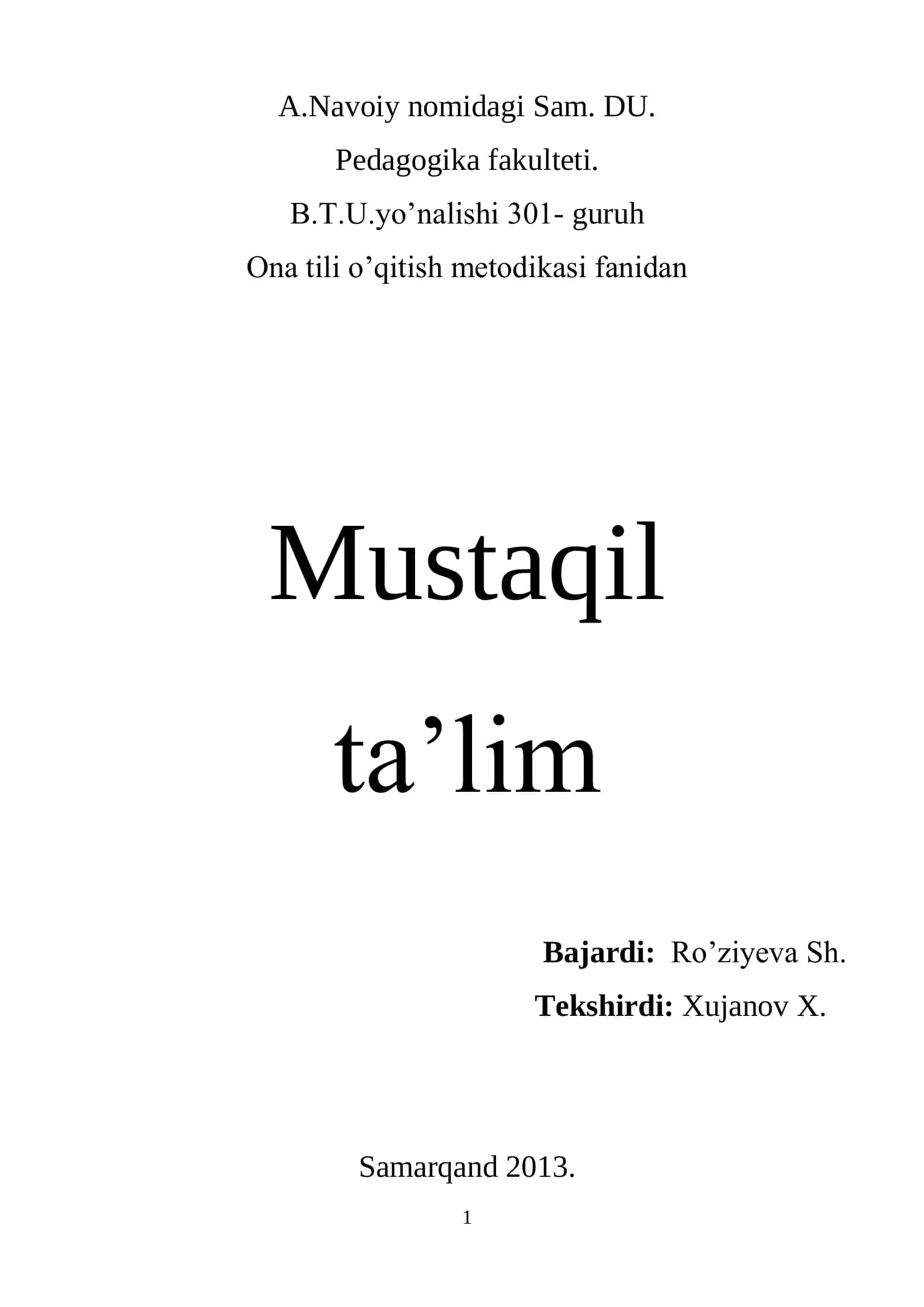 Mustaqil ish mavzulari! 1
