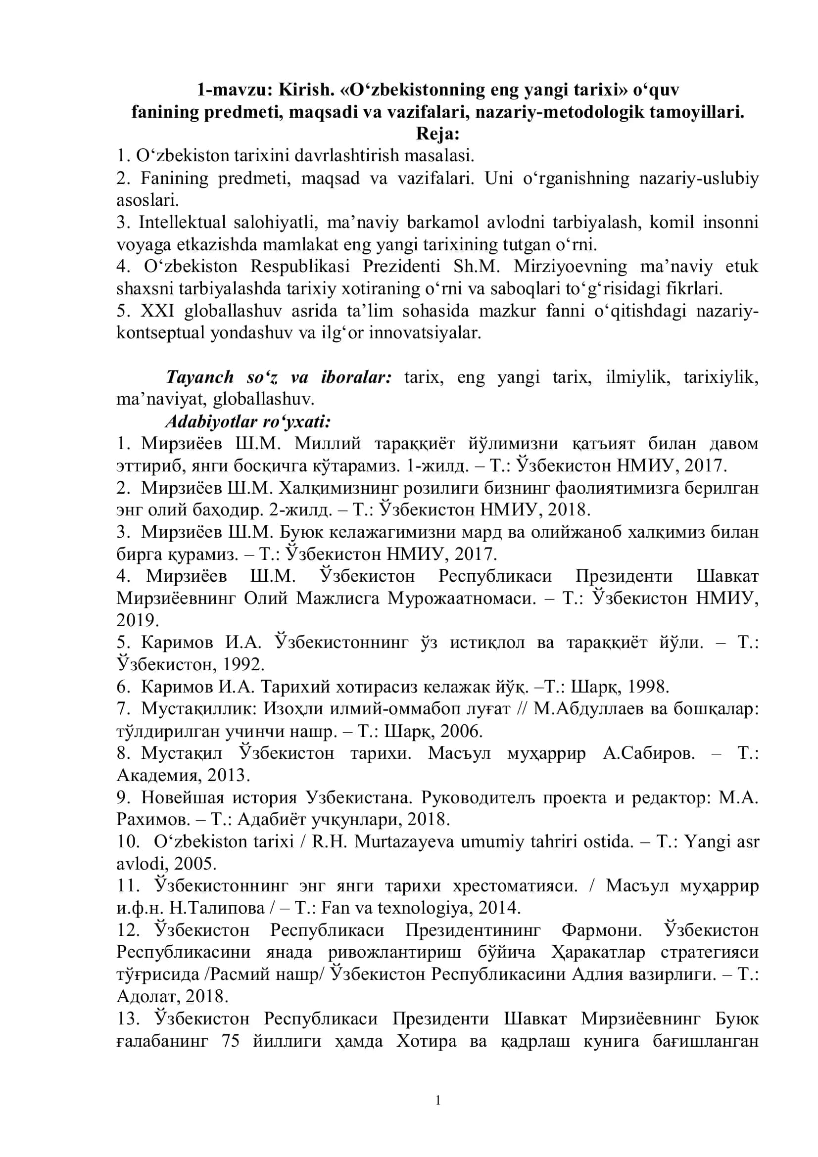 O‘zbekistonning eng yangi tarixi 1