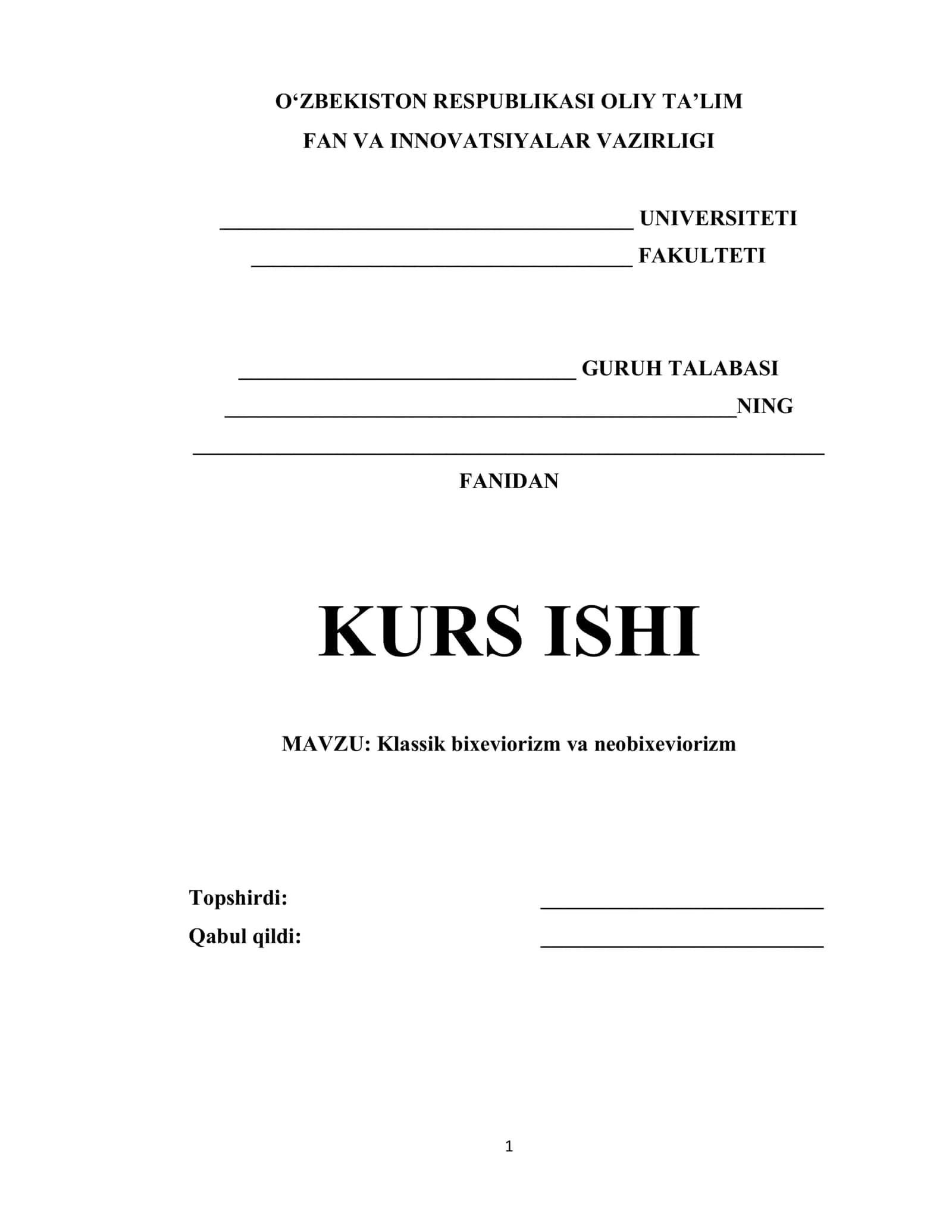 Klassik bixeviorizm va neobixeviorizm 1
