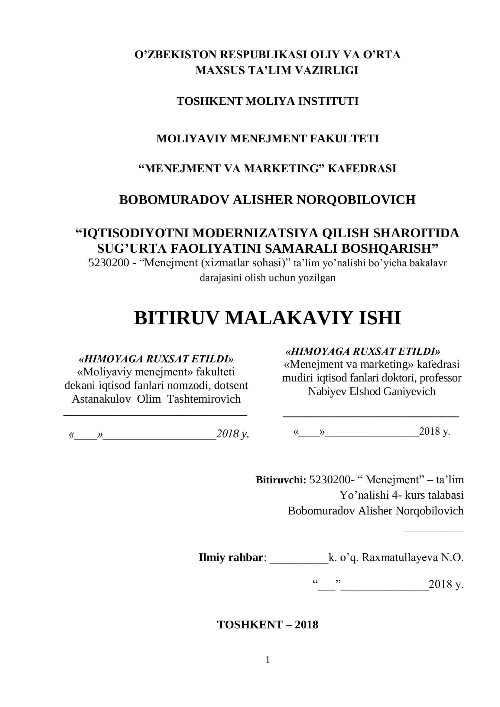 IQTISODIYOTNI MODERNIZATSIYA QILISH SHAROITIDA SUG‟URTA FAOLIYATINI SAMARALI BOSHQARISH 1