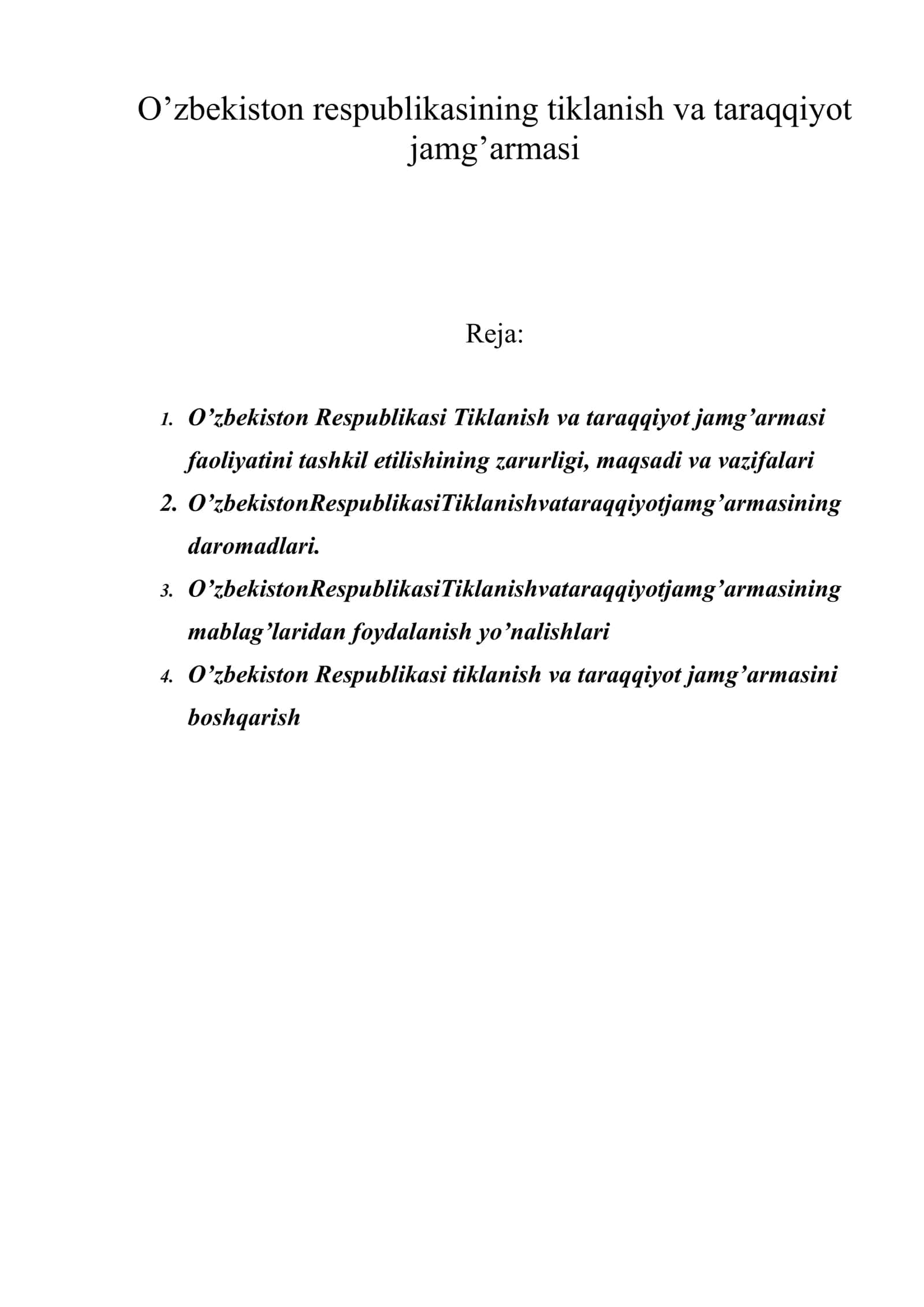 O’zbekiston respublikasining tiklanish va taraqqiyot jamg’armasi 1