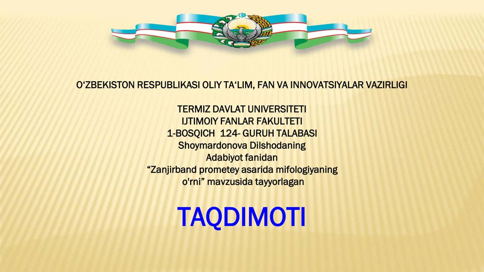 ZANJIRBAND PROMETEY ASARIDA MIFOLOGIYANING O'RNI 1