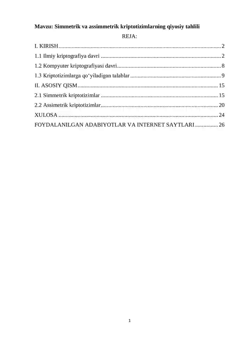 Simmetrik va assimmetrik kriptotizimlarning qiyosiy tahlili