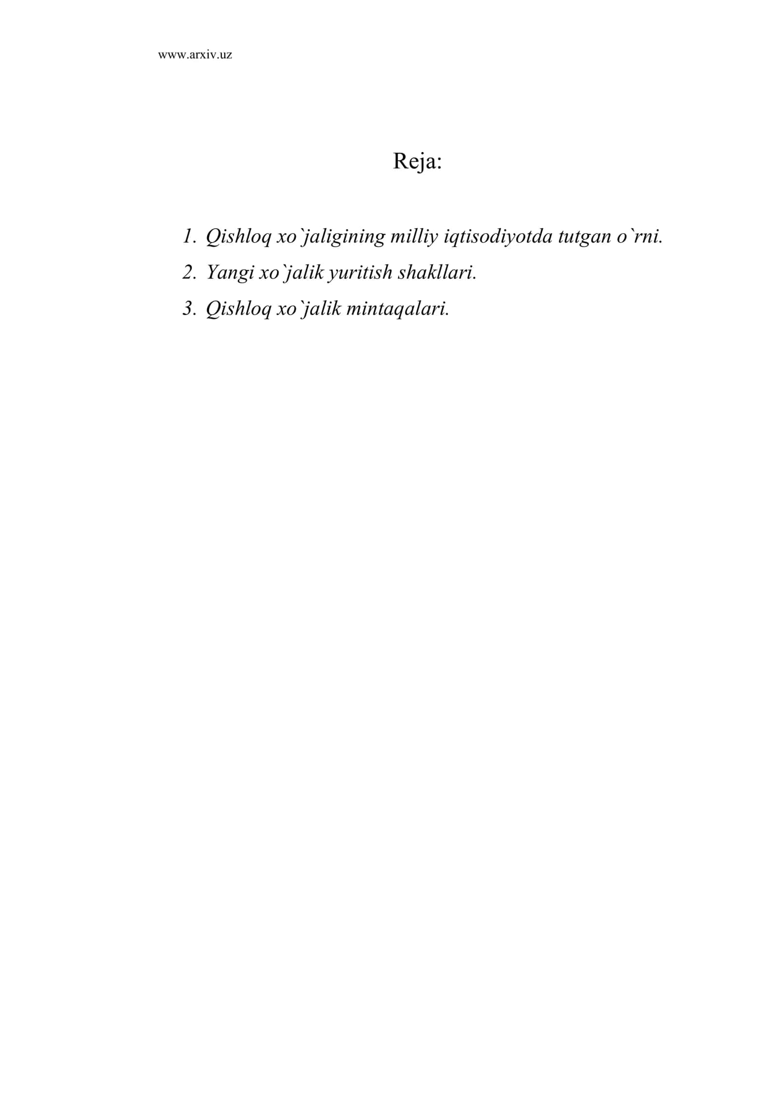 Qishloq xo`jaligining milliy iqtisodiyotda tutgan o`rni 1