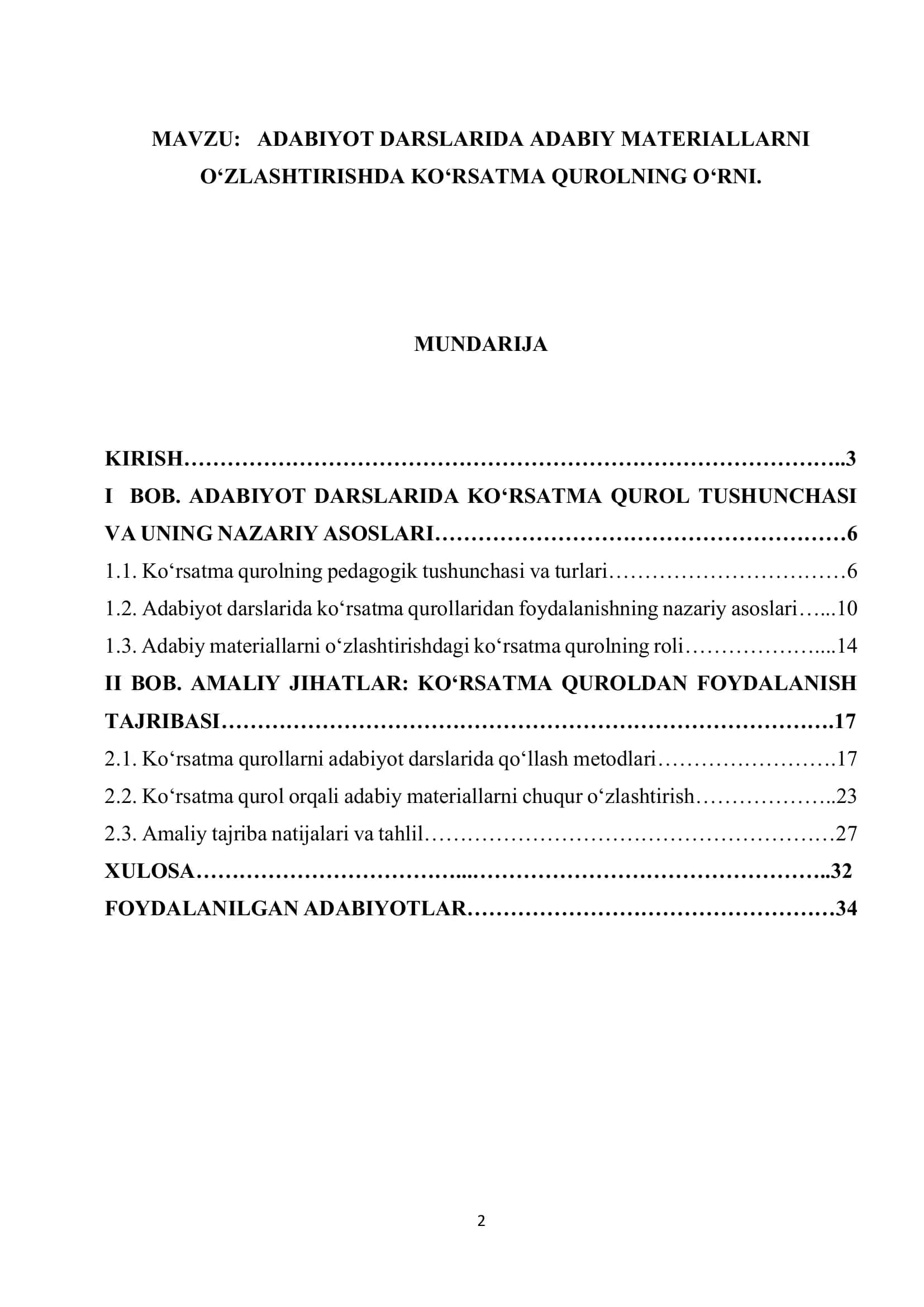 ADABIYOT DARSLARIDA ADABIY MATERIALLARNI O‘ZLASHTIRISHDA KO‘RSATMA QUROLNING O‘RNI 1