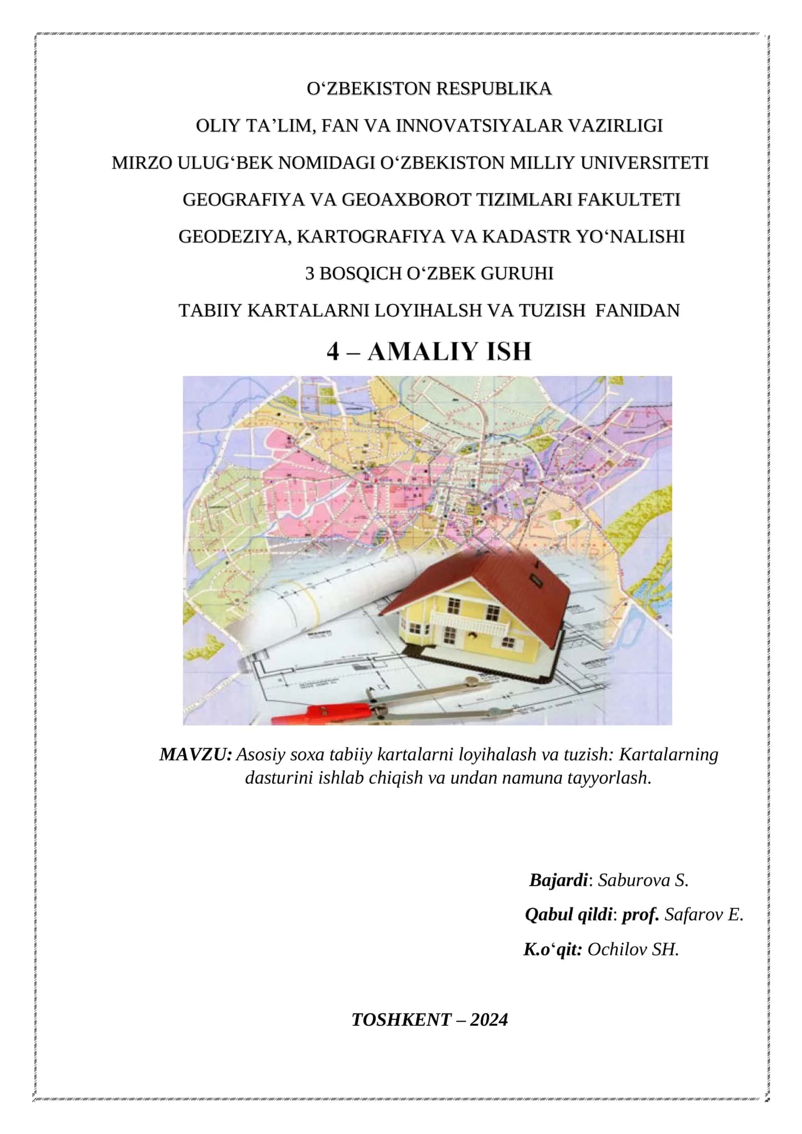 Asosiy soxa tabiiy kartalarni loyihalash va tuzish: Kartalarning dasturini ishlab chiqish va undan namuna tayyorlash 1