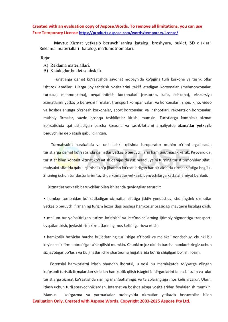 Xizmat yetkazib beruvchilarning katalog, broshyura, buklet, SD disklari 1