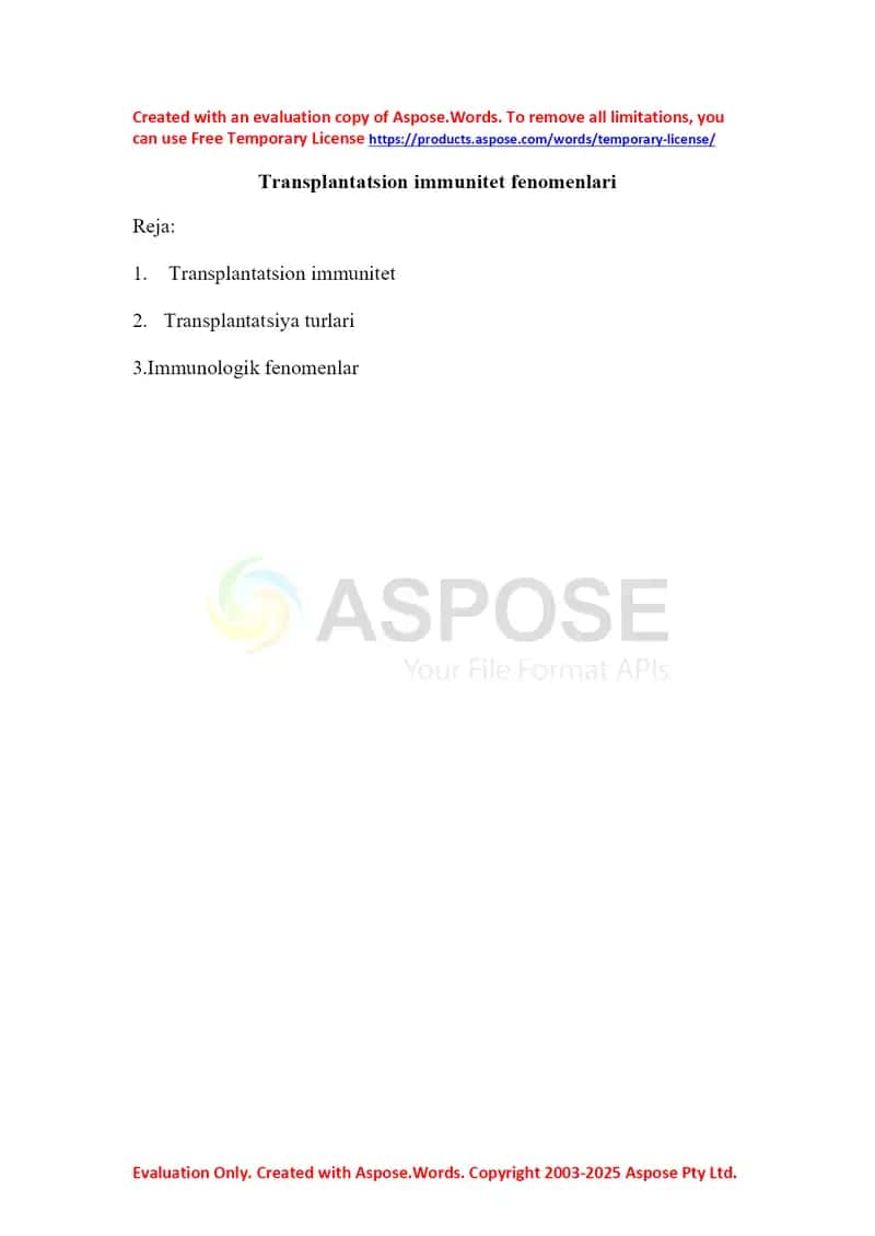 Transplantatsion immunitet fenomenlari 1