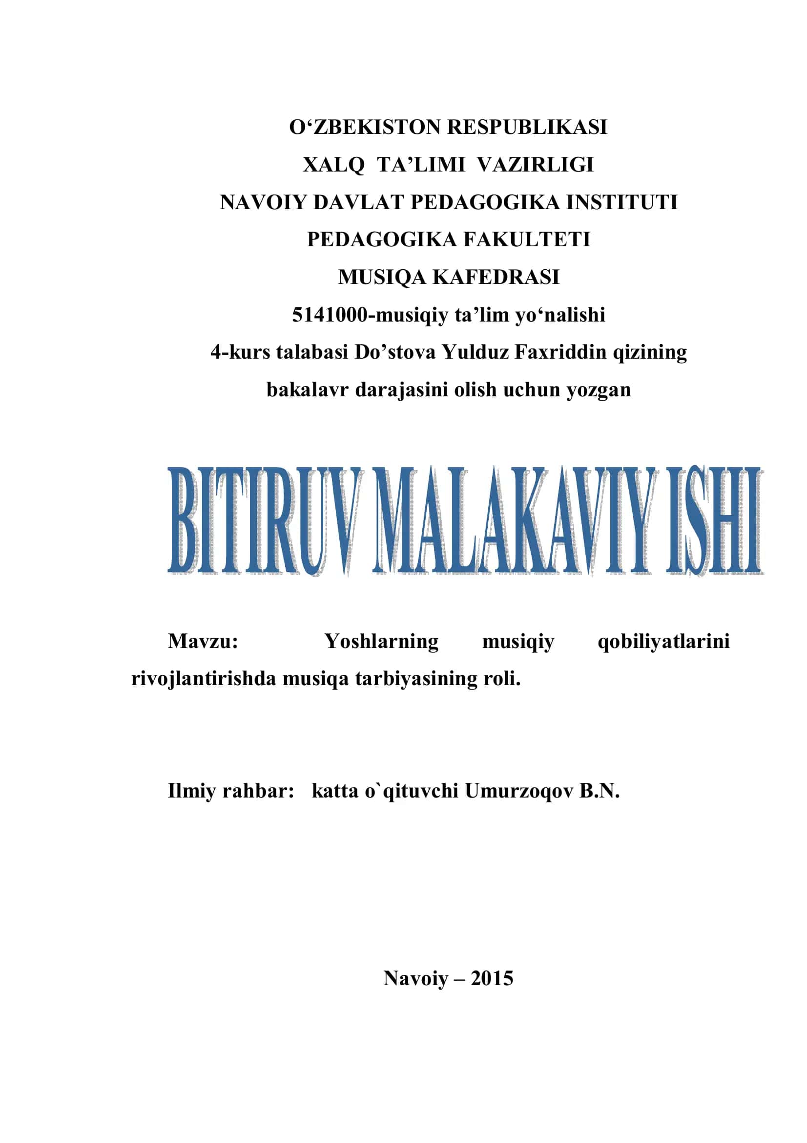 Yoshlarning musiqiy qobiliyatlarini rivojlantirishda musiqa tarbiyasining roli 1
