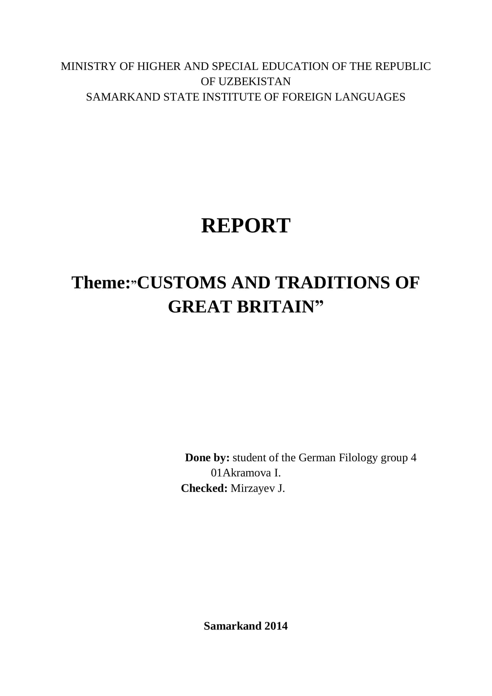 CUSTOMS AND TRADITIONS OF GREAT BRITAIN 1