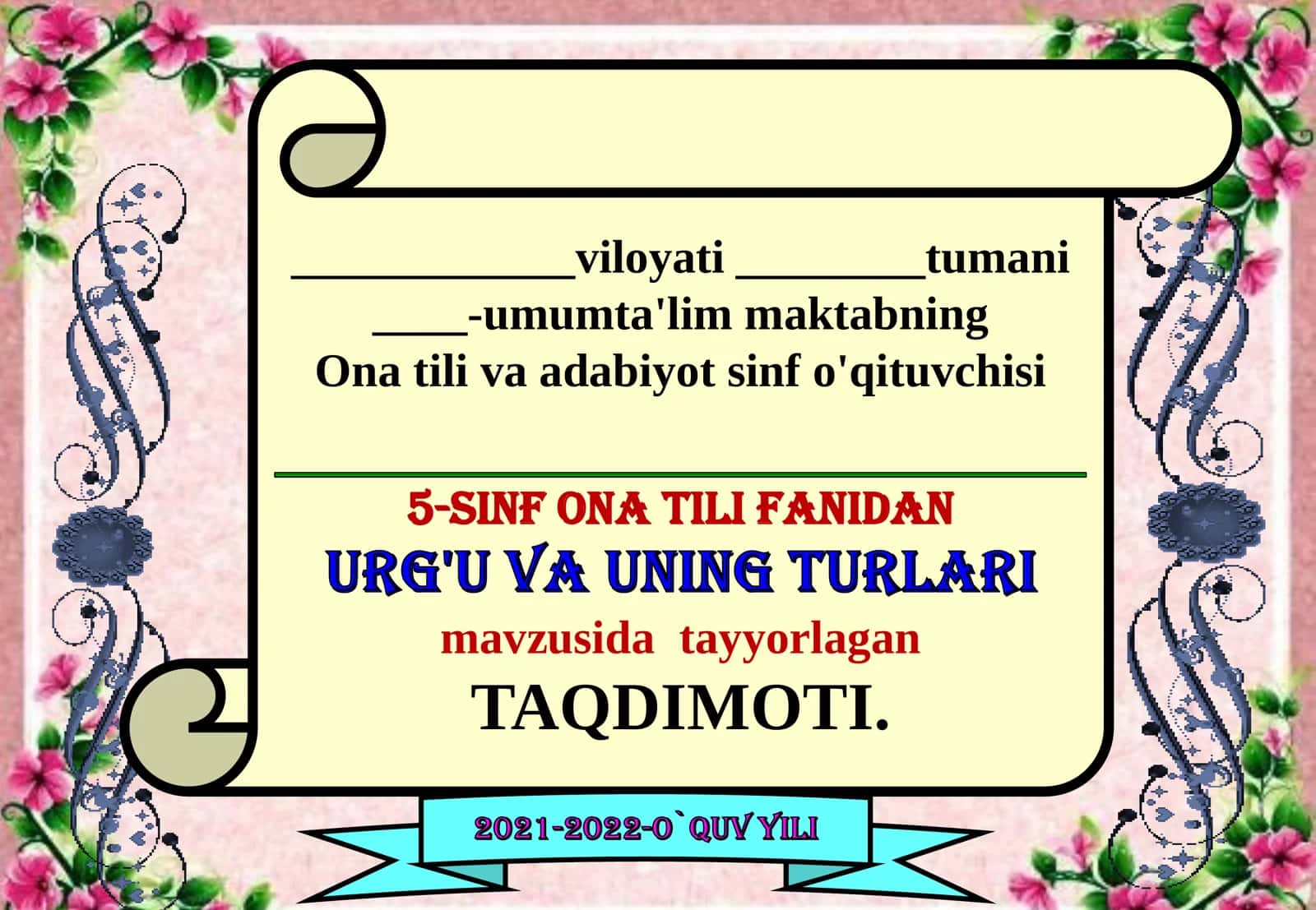 5-sinf Ona tili fanidan Urg'u va uning turlari dars ishlanma 1