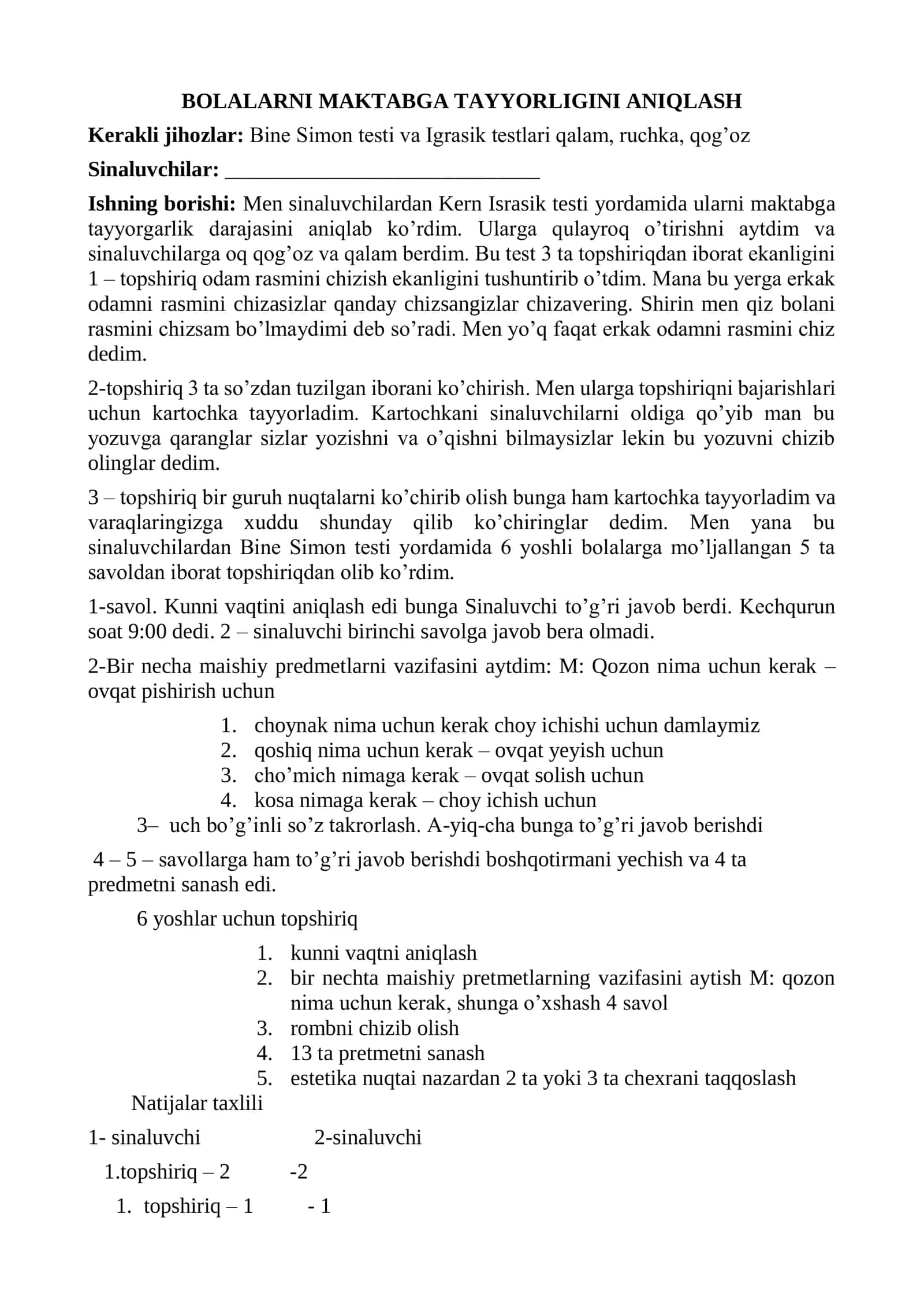 BOLALARNI MAKTABGA TAYYORLIGINI ANIQLASH 1