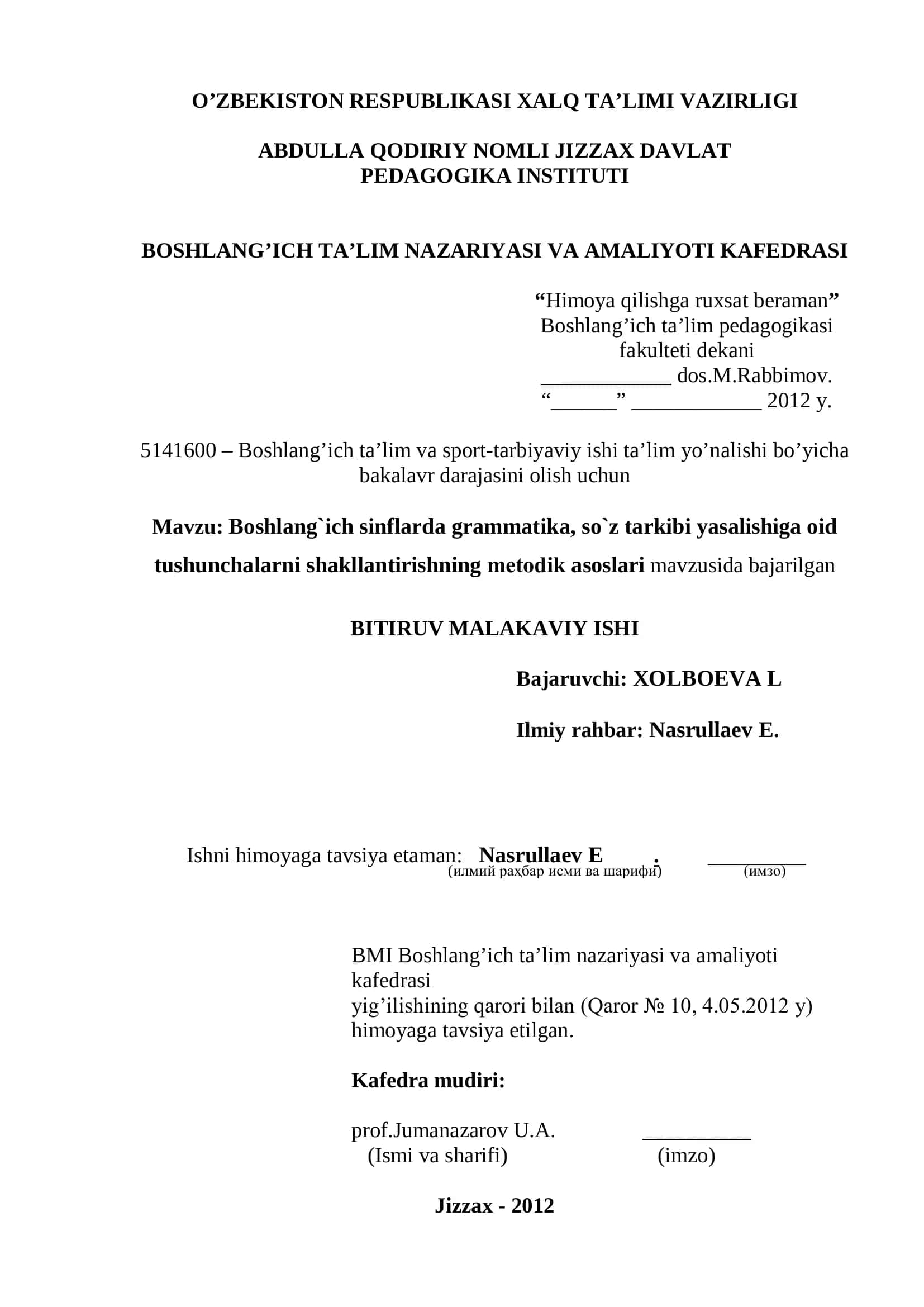 Boshlang`ich sinflarda grammatika, so`z tarkibi yasalishiga oid 1
