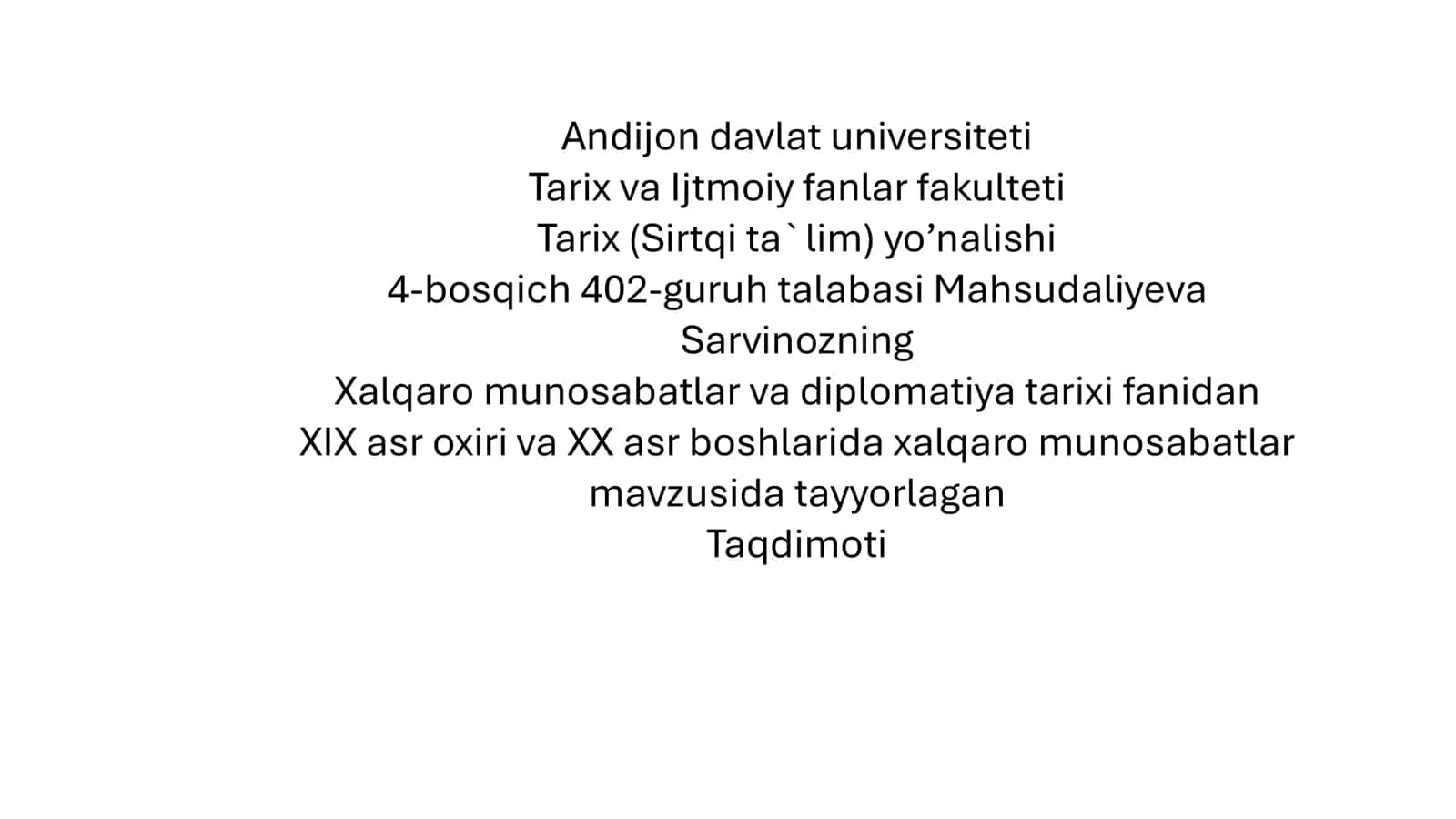 XIX asr oxiri va XX asr boshlarida xalqaro munosabatlar 1