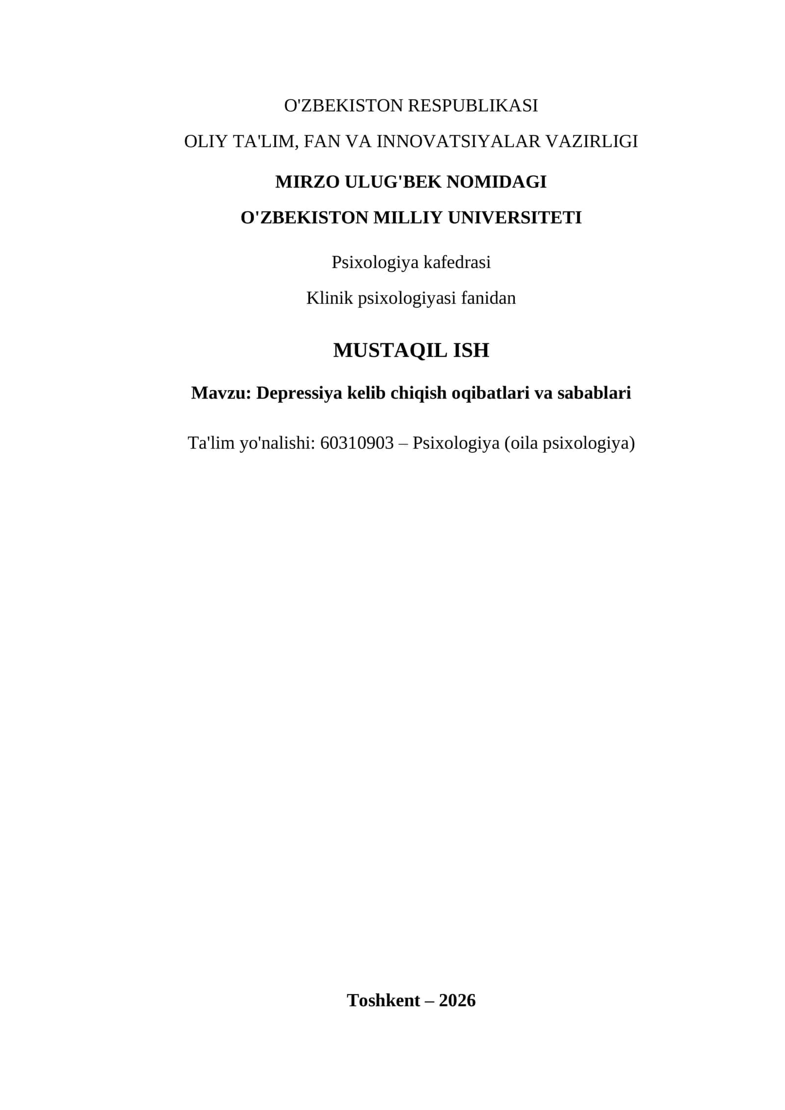 Depressiya kelib chiqish oqibatlari va sabablari 1