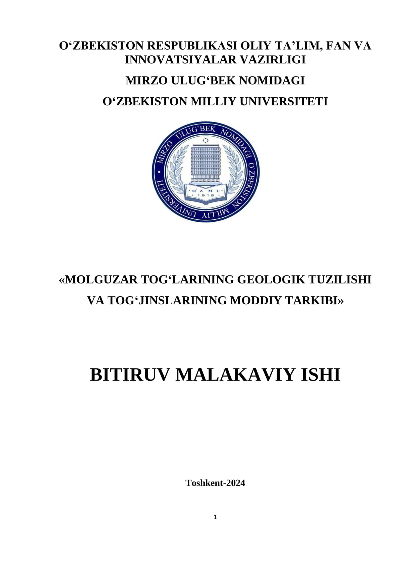 MOLGUZAR TOG‘LARINING GEOLOGIK TUZILISHI VA TOG‘JINSLARINING MODDIY TARKIBI 1