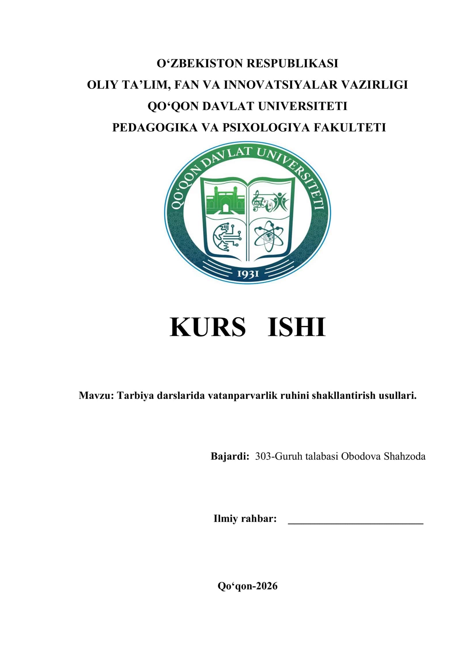 Tarbiya darslarida vatanparvarlik ruhini shakllantirish usullari 1