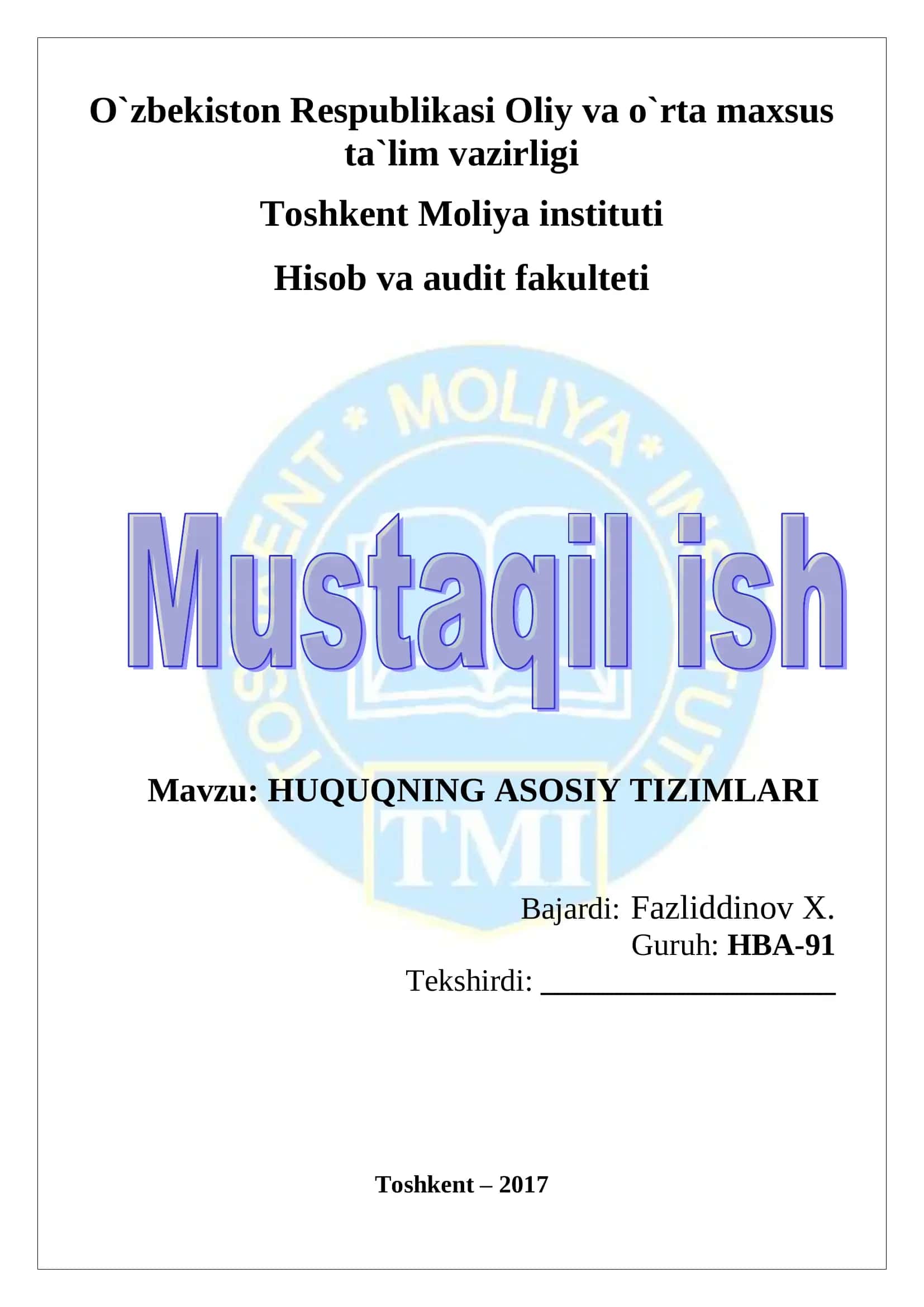 HUQUQNING ASOSIY TIZIMLARI 1