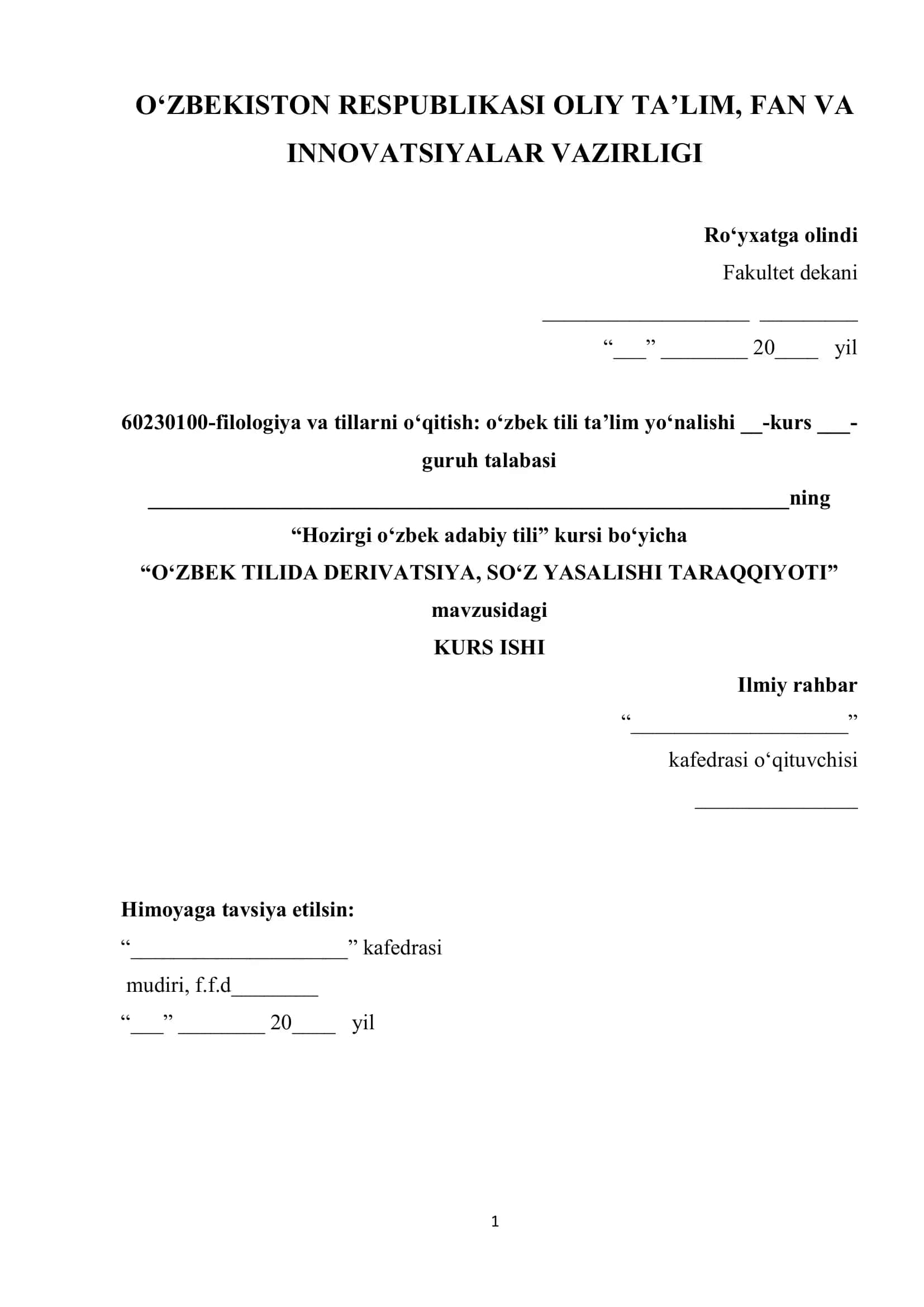 O‘ZBEK TILIDA DERIVATSIYA, SO‘Z YASALISHI TARAQQIYOTI 1