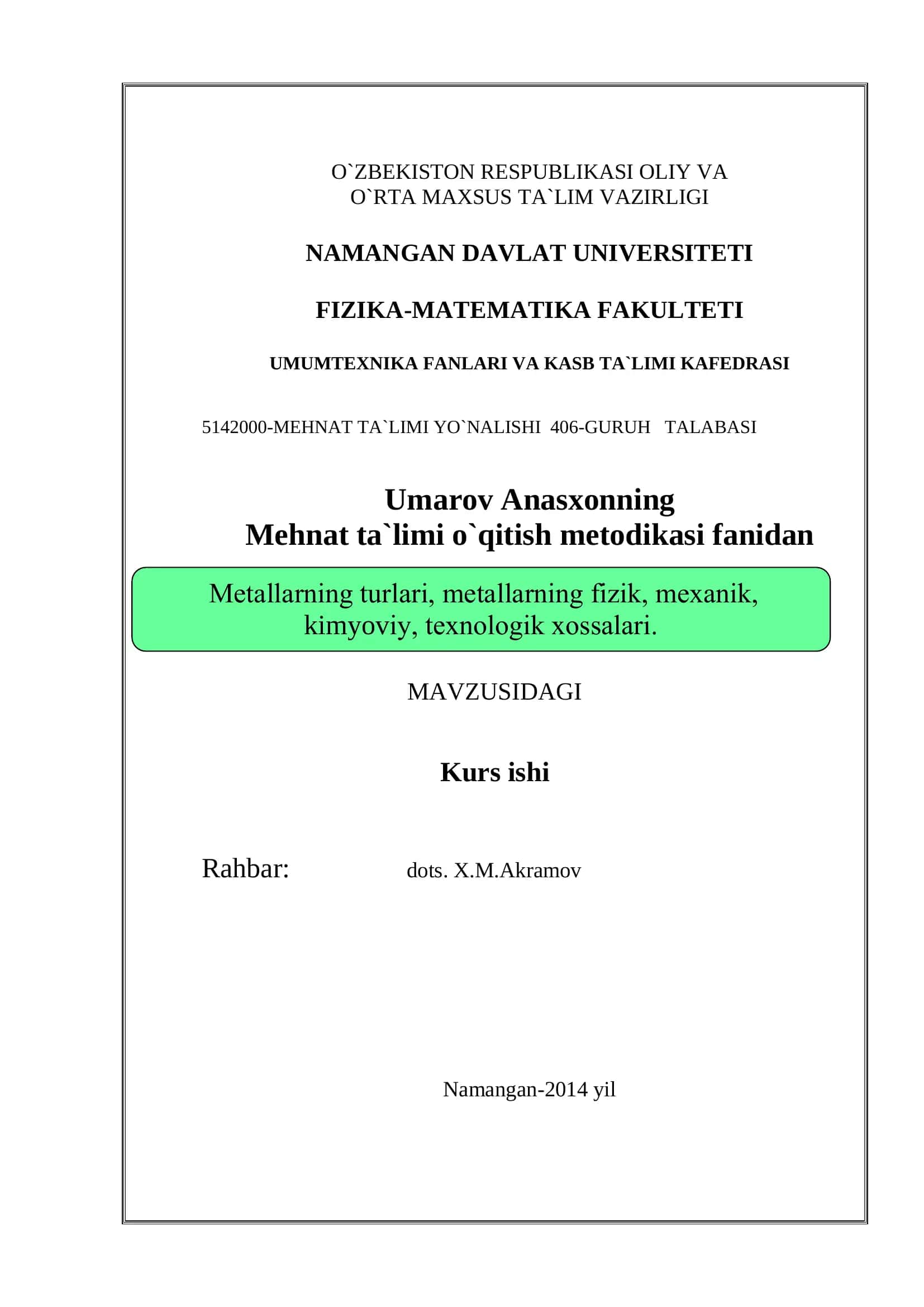 Mehant ta`limi o`qitish metodikasi fanidan 1