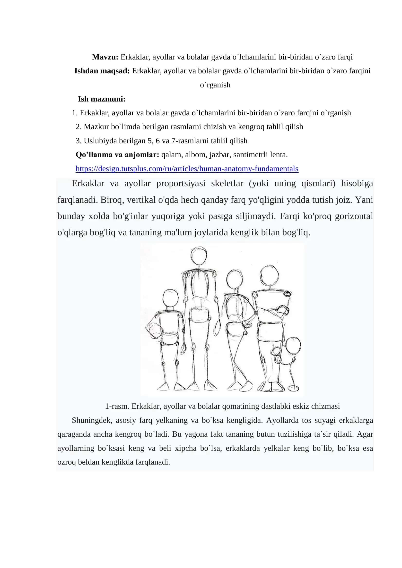 Erkaklar, Ayollar va Bolalar Gavda O`lchamlarini Bir-Biridan O`zaro Farqi 1