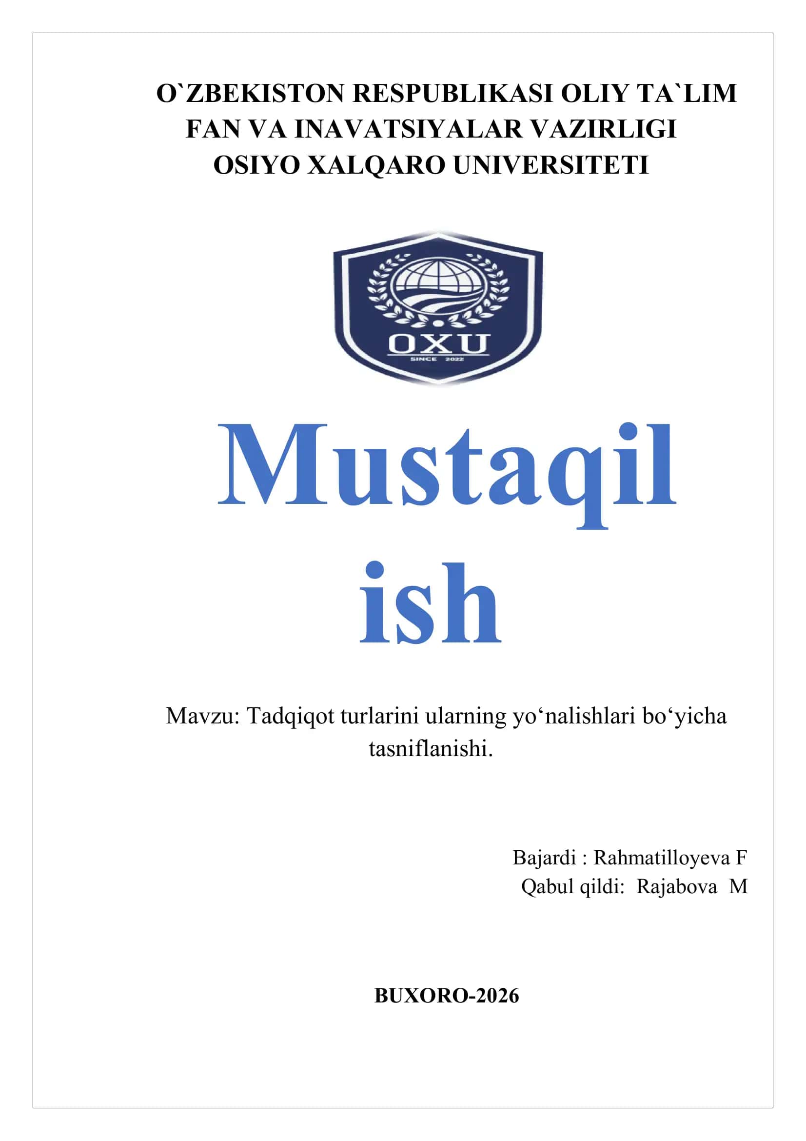 Tadqiqot turlarini ularning yoʻnalishlari boʻyicha tasniflanishi 1