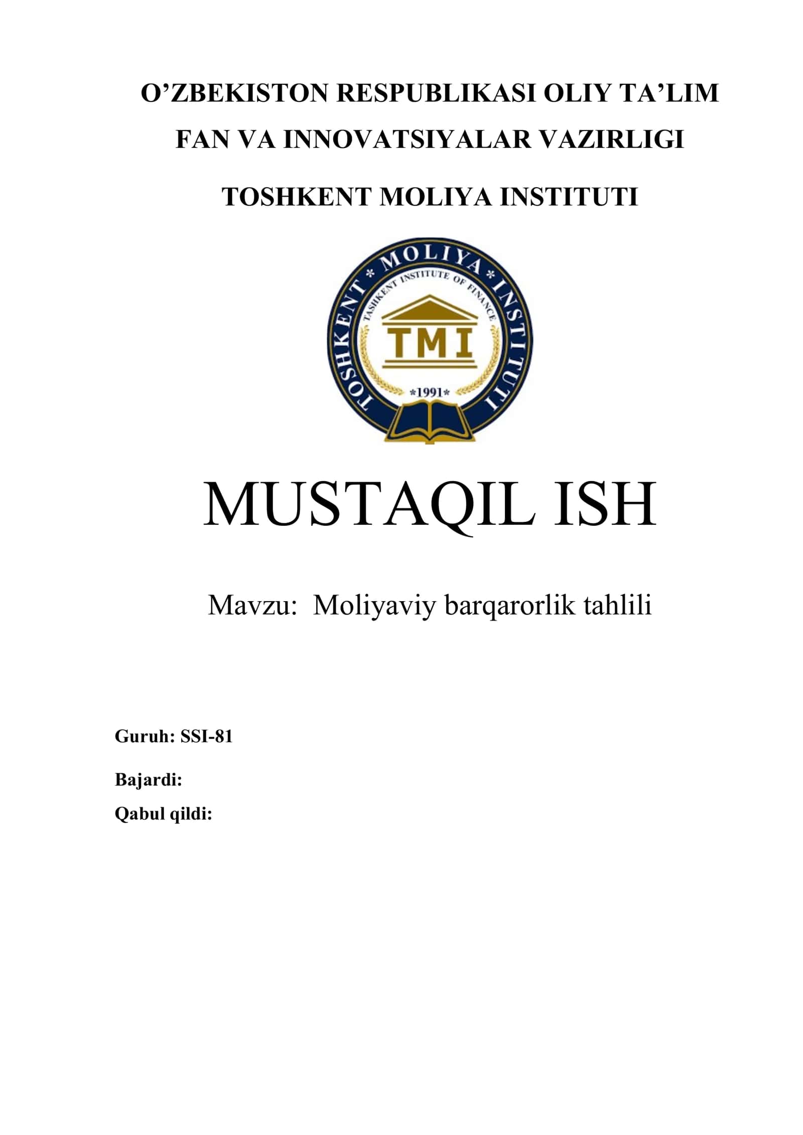 Moliyaviy barqarorlik tahlili 1