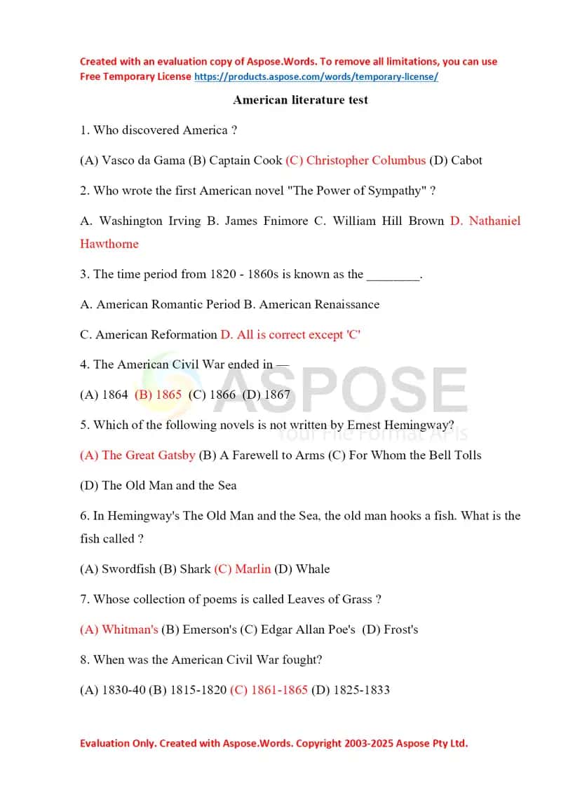 American Literature Test 1