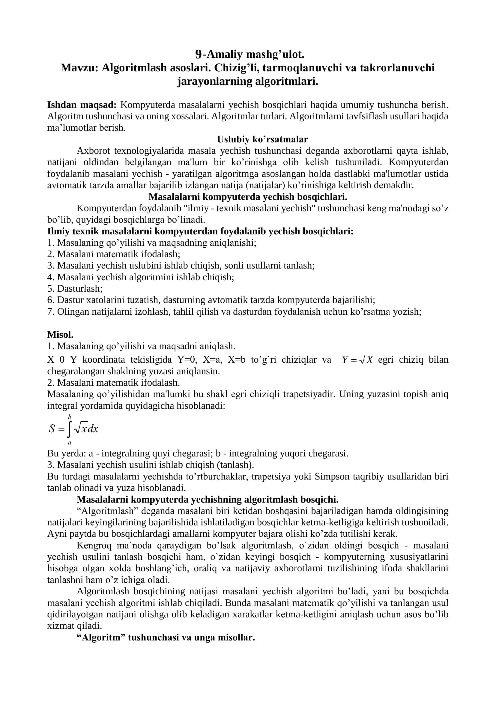 Algoritmlash asoslari 1