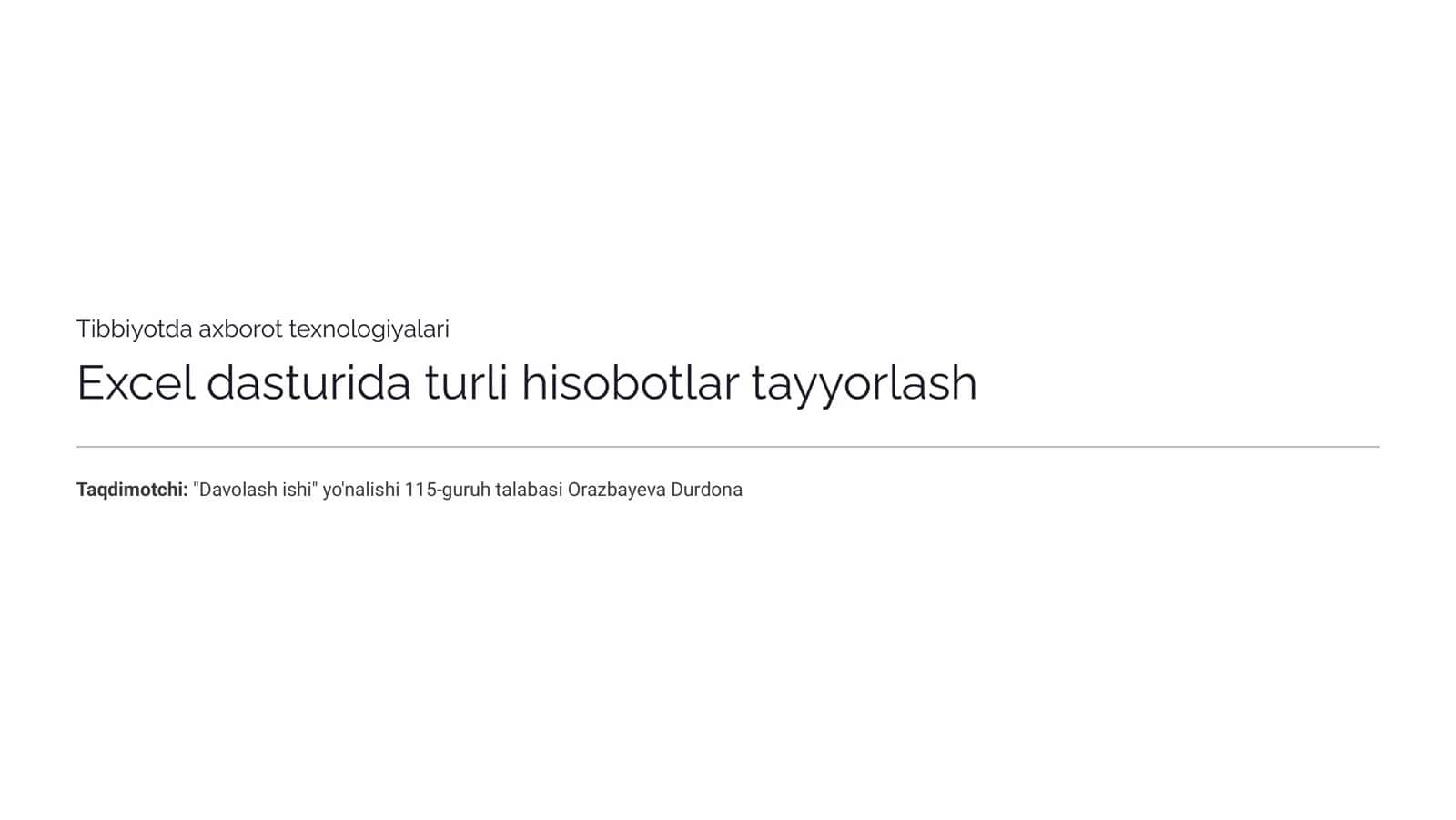 Excel dasturida turli hisobotlar tayyorlash. 1