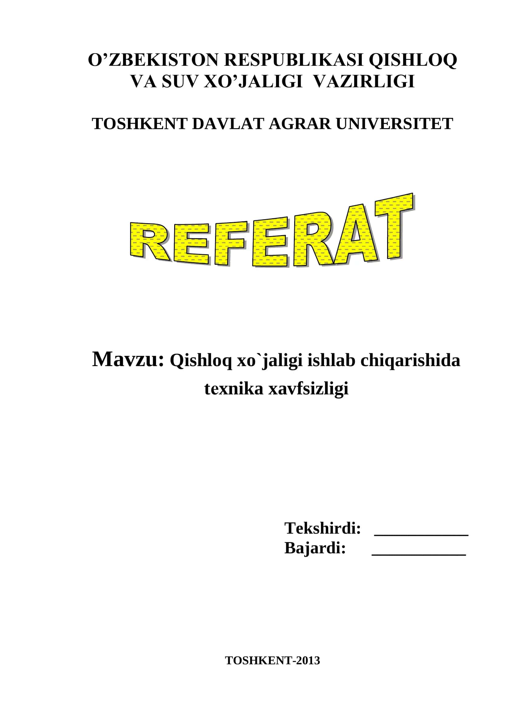 Qishloq xo`jaligi ishlab chiqarishida tеxnika xavfsizligi 1