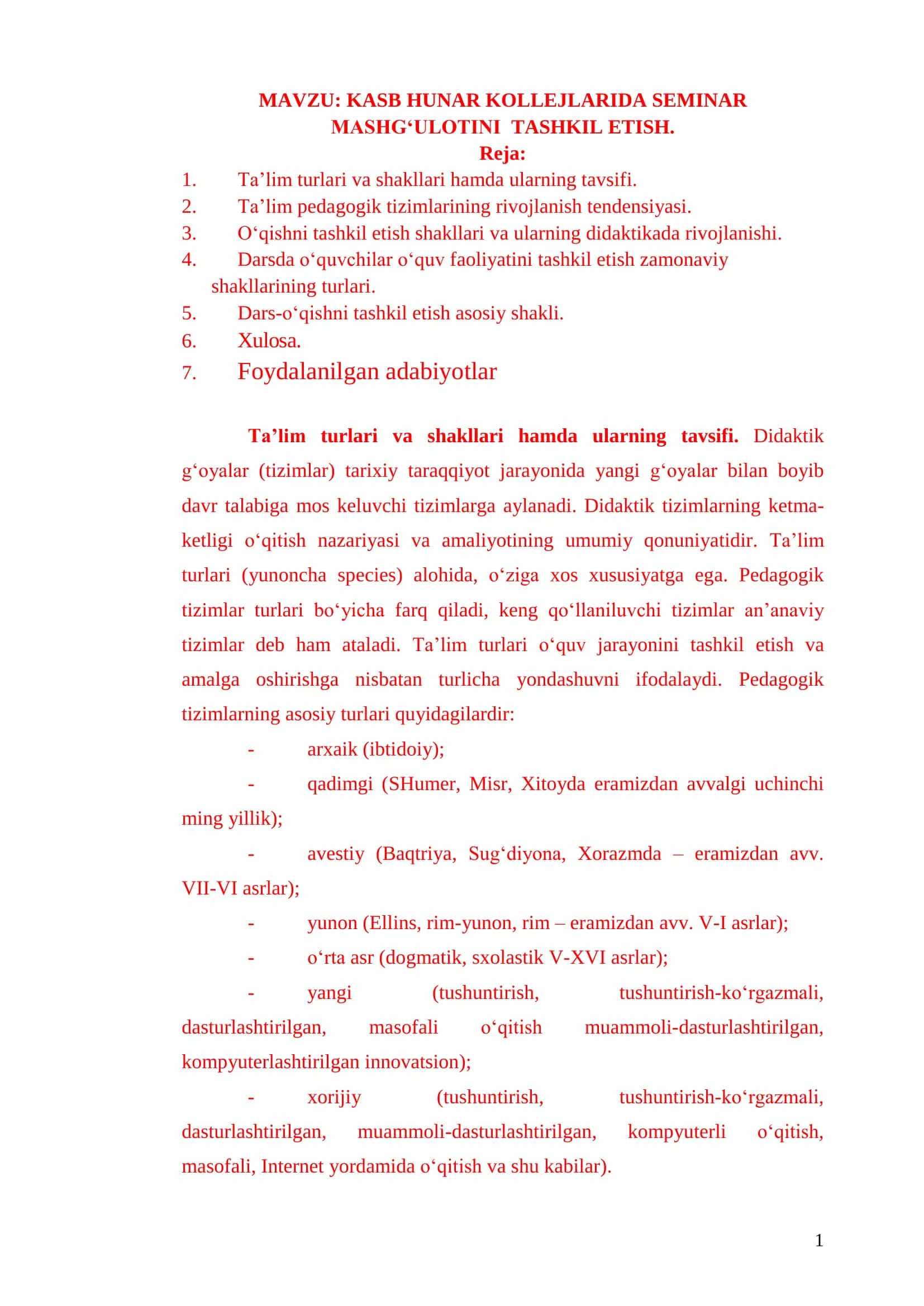 KASB HUNAR KOLLEJLARIDA SEMINAR MASHG‘ULOTINI TASHKIL ETISH 1