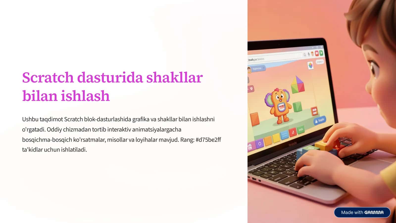 Scratch dasturida shakllar bilan ishlash 1