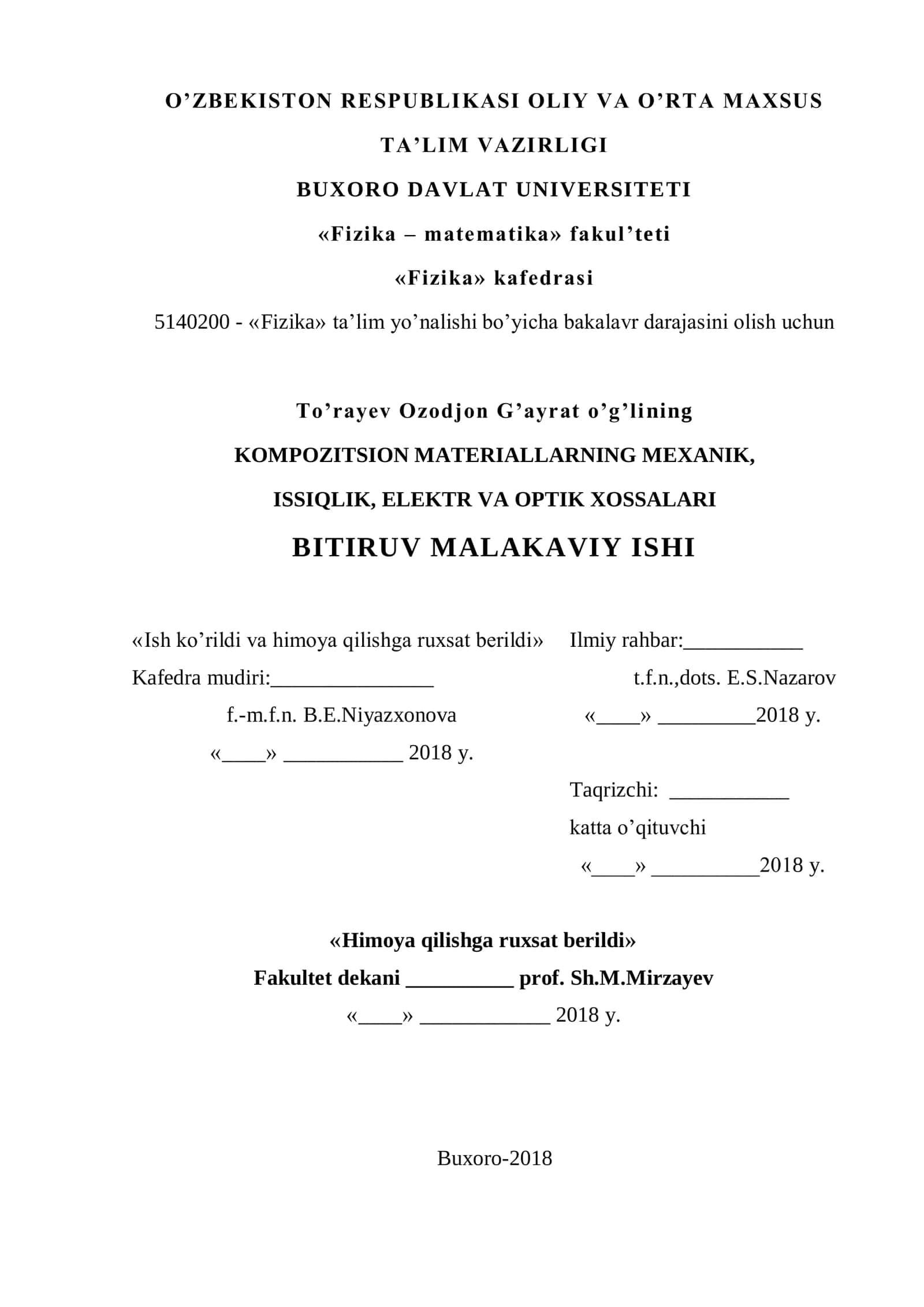 KOMPOZITSION MATERIALLARNING MEXANIK, ISSIQLIK, ELEKTR VA OPTIK XOSSALARI 1
