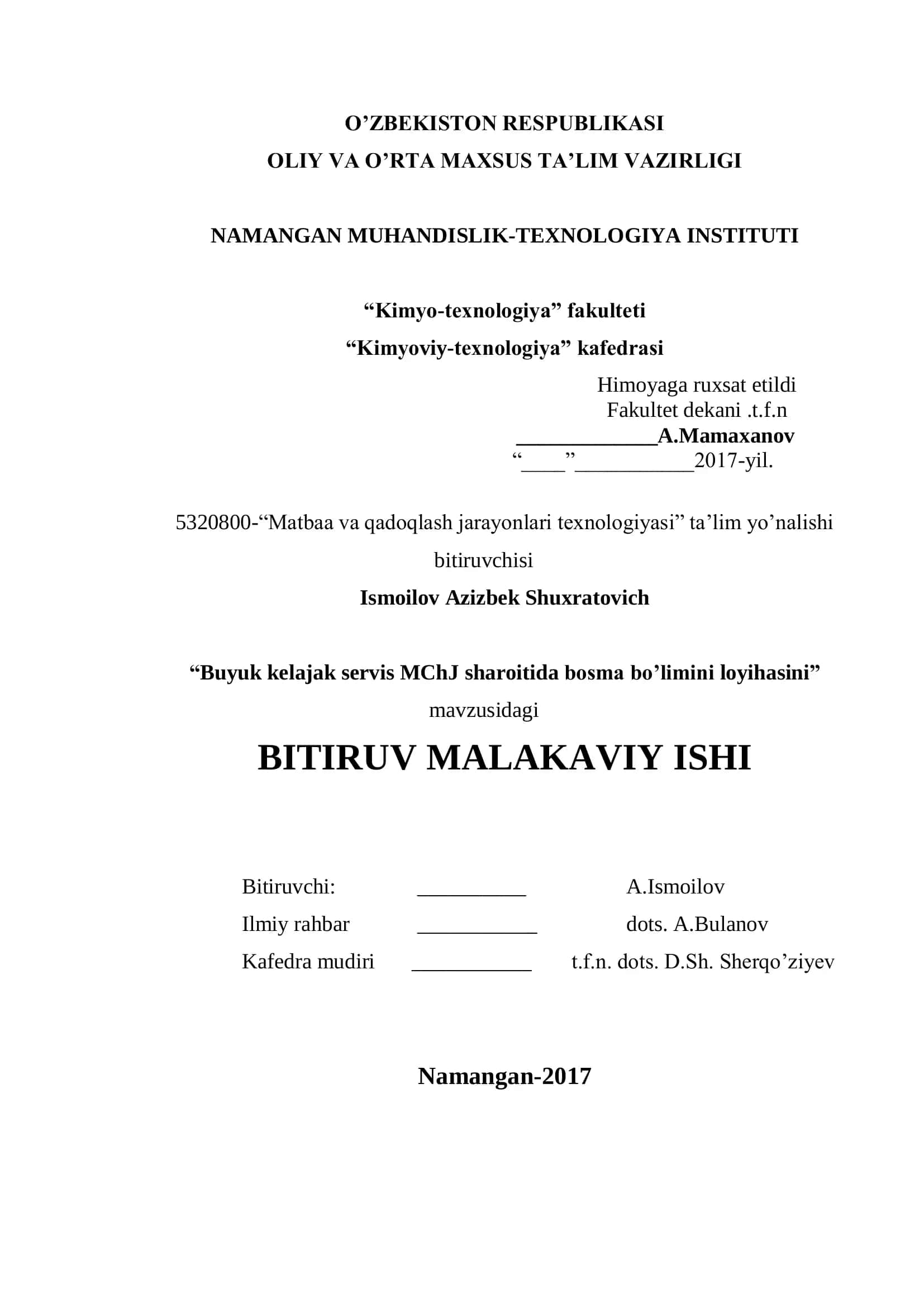"Matbaa va qadoqlash jarayonlari texnologiyasi” ta’lim yo’nalishi 1