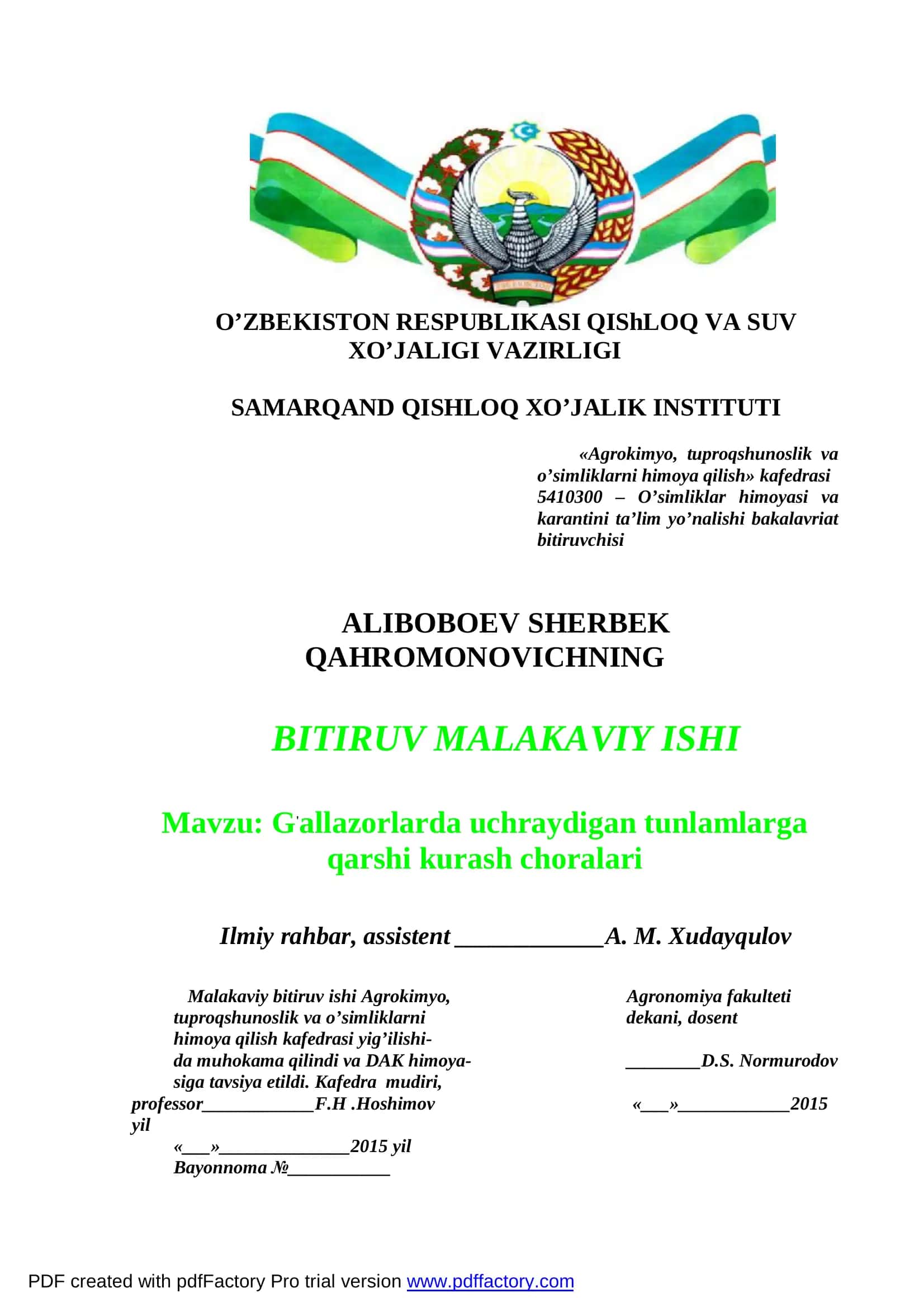 G'allazorlarda uchraydigan tunlamlarga qarshi kurash choralari 1