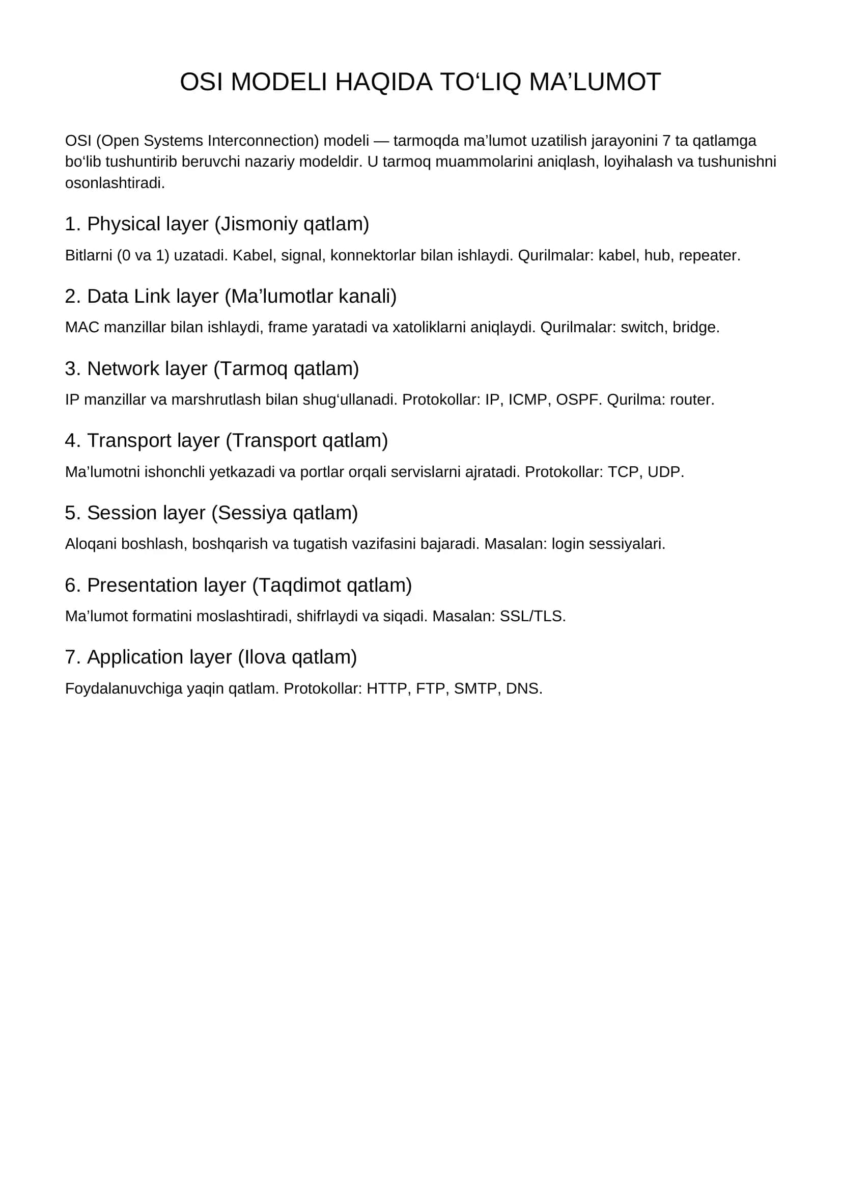 Osi modeli haqida ma'lumot 1
