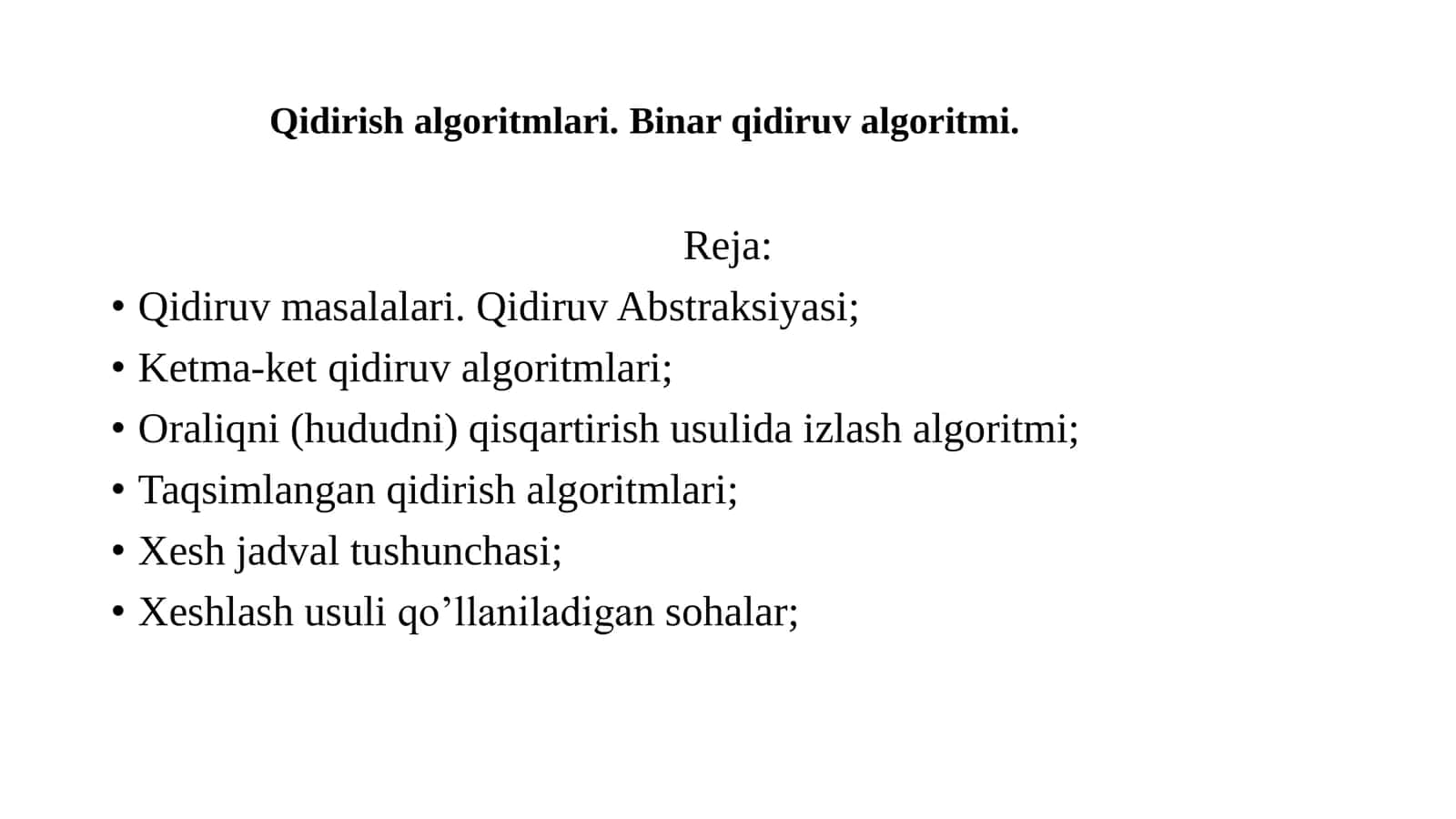 Qidirish algoritmlari. Binar qidiruv algoritmi 1