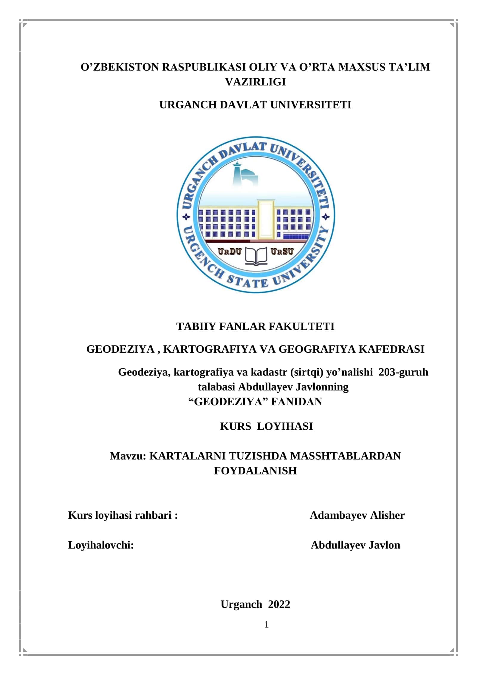 KARTALARNI TUZISHDA MASSHTABLARDAN FOYDALANISH 1