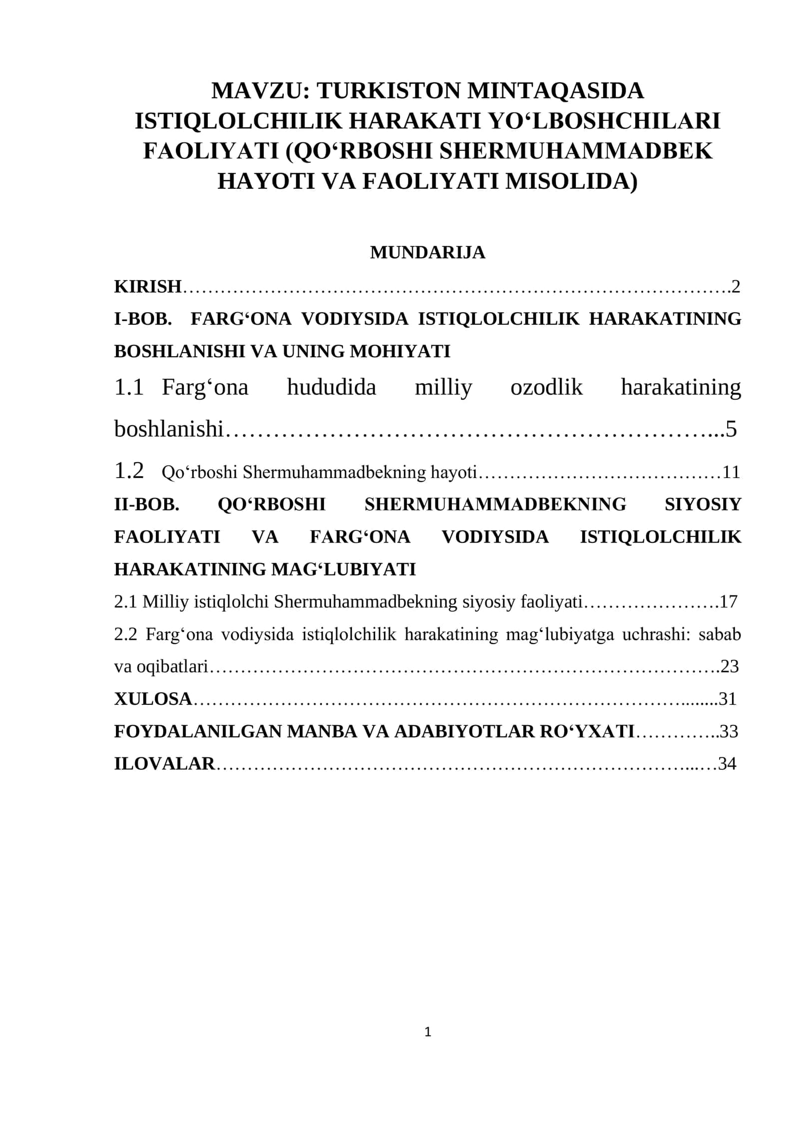 TURKISTON MINTAQASIDA ISTIQLOLCHILIK HARAKATI YO‘LBOSHCHILARI FAOLIYATI (QO‘RBOSHI SHERMUHAMMADBEK HAYOTI VA FAOLIYATI MISOLIDA) 1