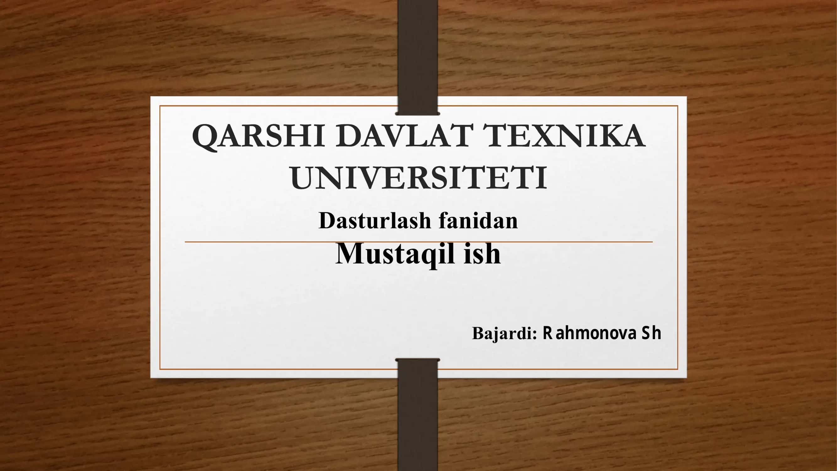 Standart komponentalar 2.Additional, System komponentalari 3.Visual C++ muhitida muloqot oynalari va ularni sozlash, boshqarish elementlari. 1