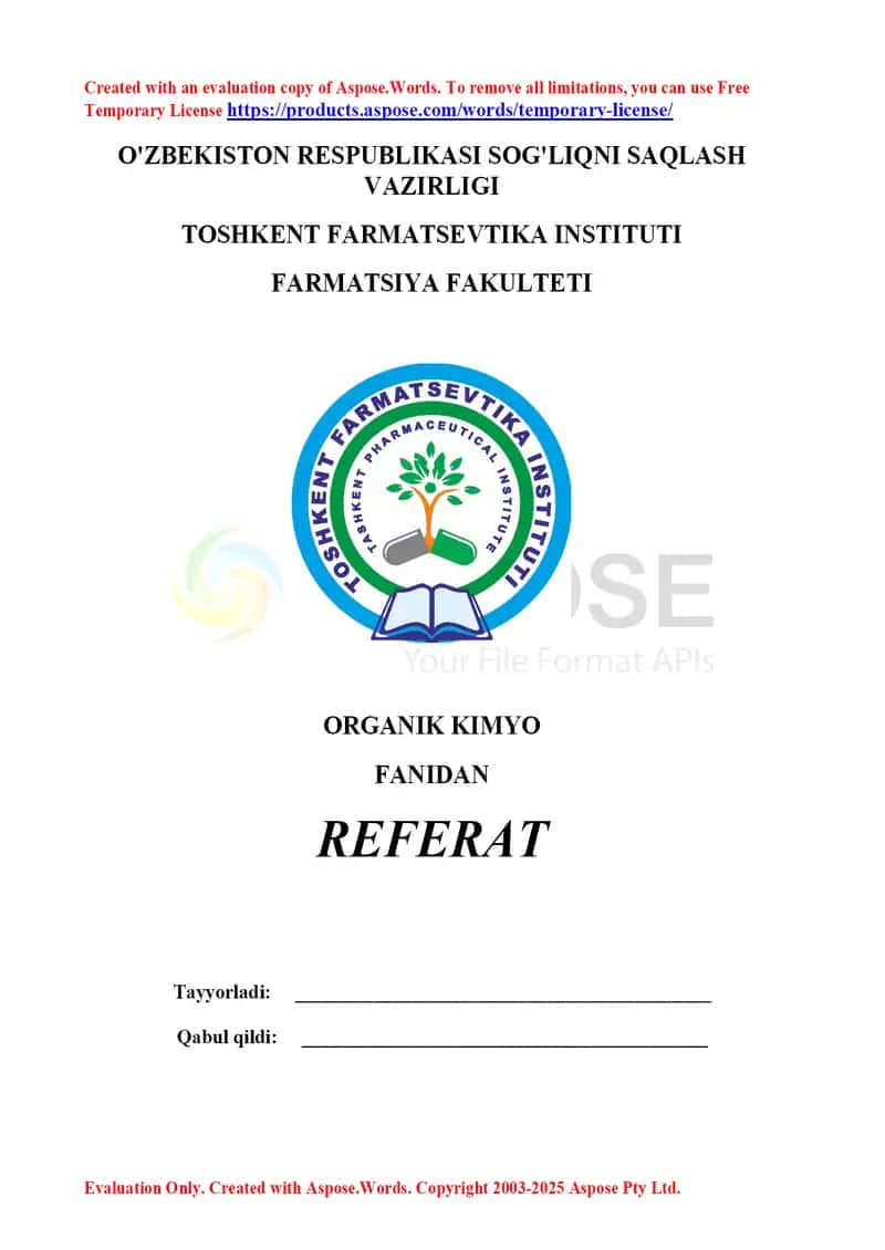 14. Aminlarning olinish usullari. Diaminlar - putretsin va kadaverin. Azobo'yoqlar. Referat 15 bet 1