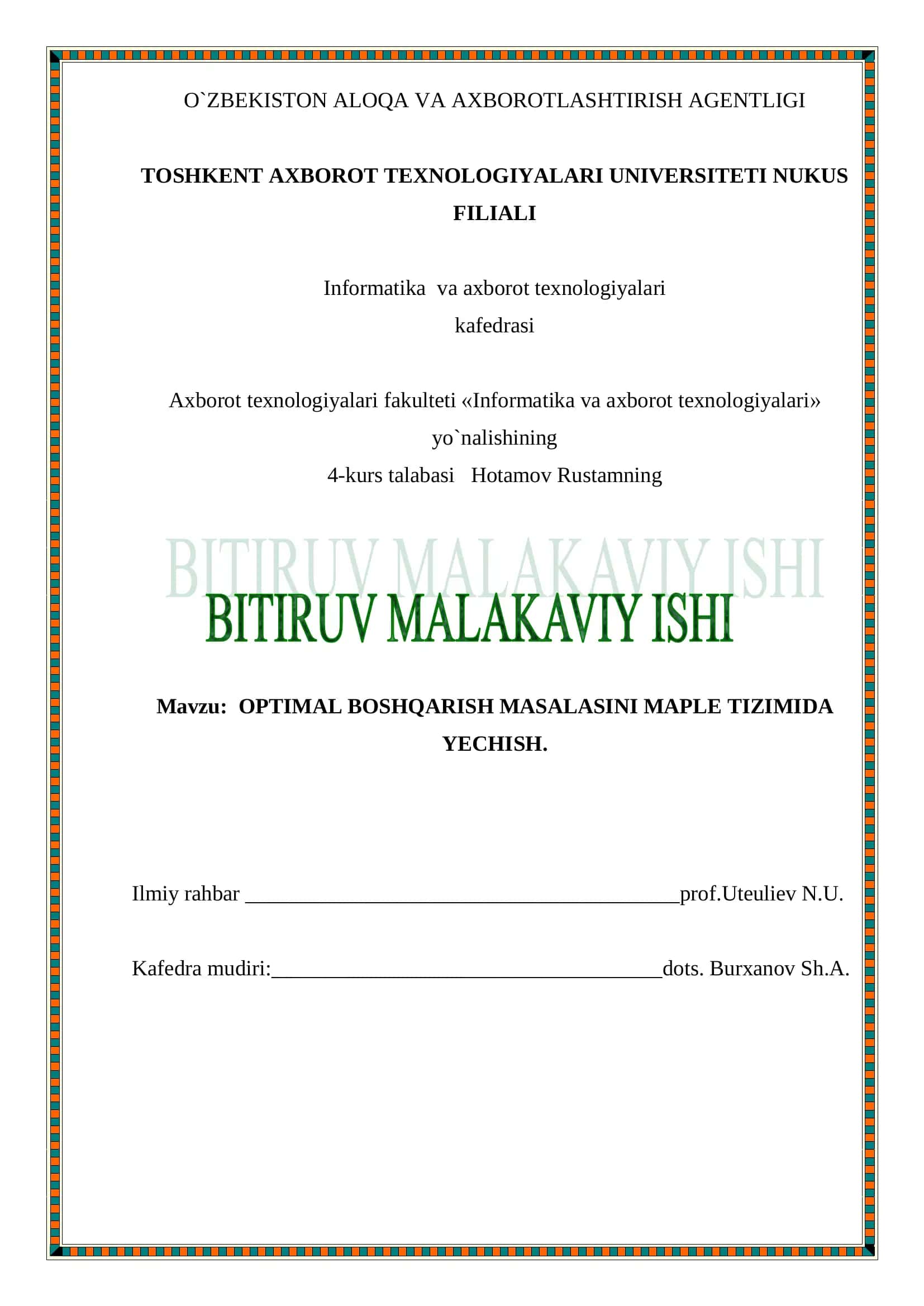OPTIMAL BOSHQARISH MASALASINI MAPLE TIZIMIDA YECHISH 1