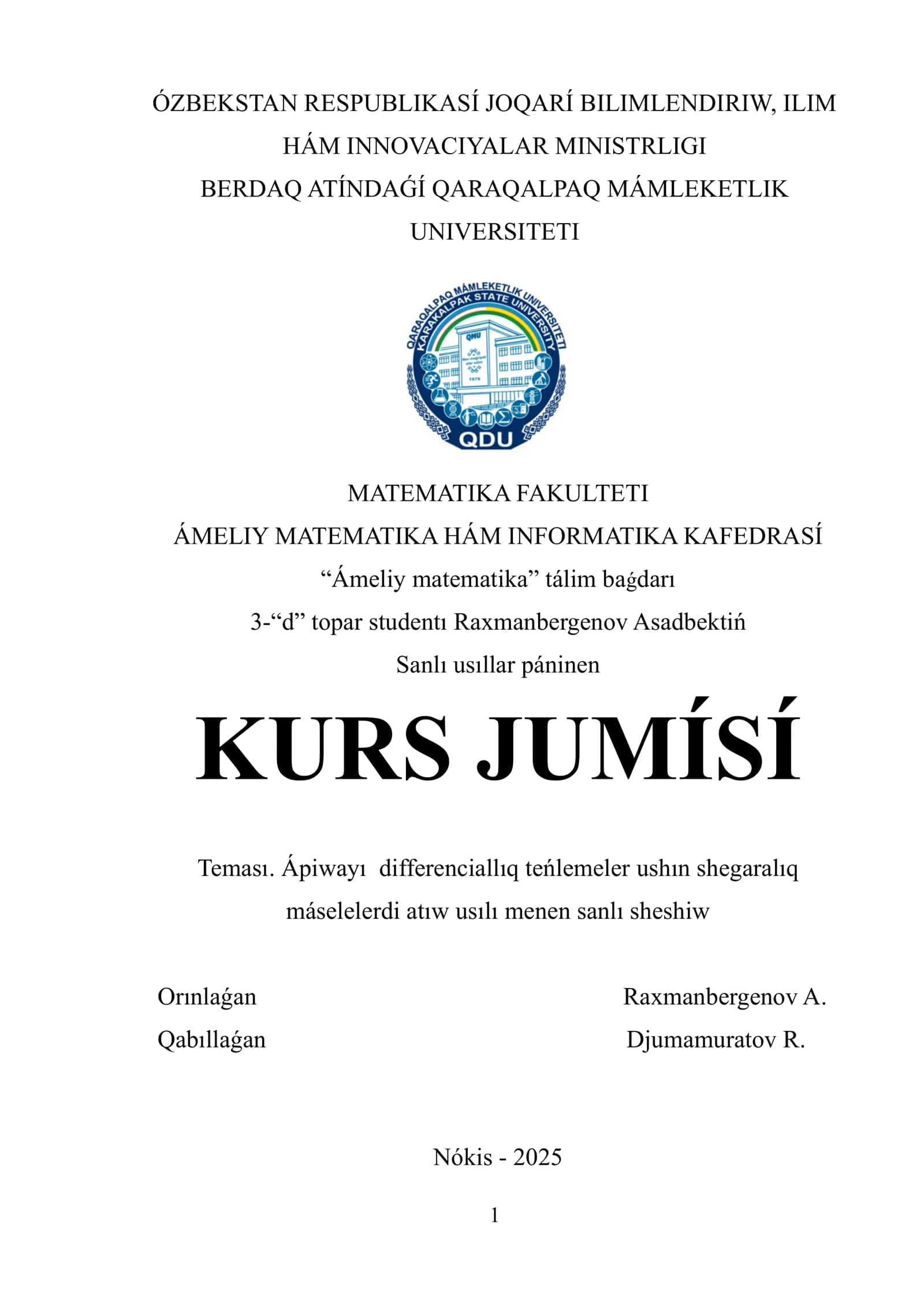 Sanlı usıllar páninen KURS JUMÍSÍ 1